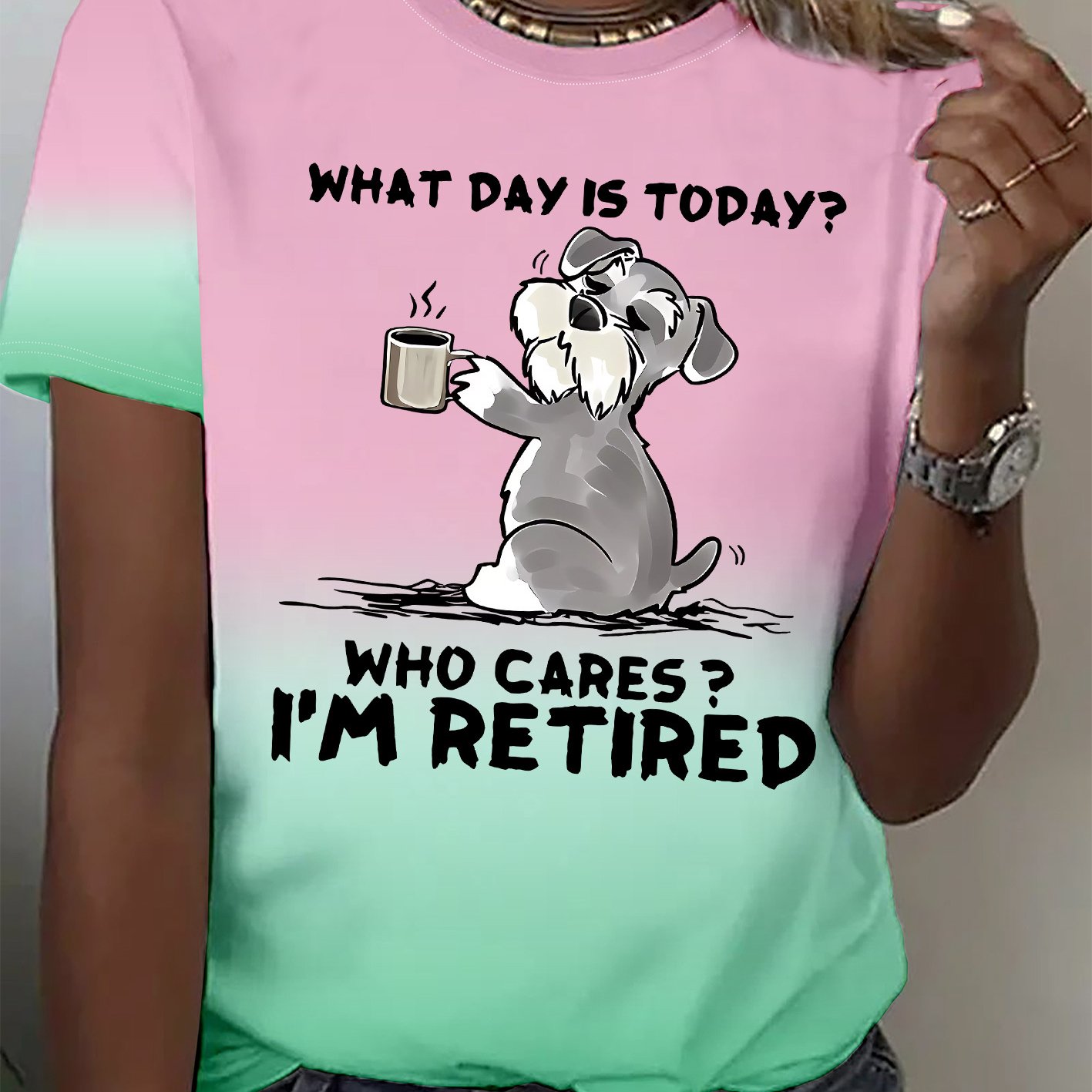 TEMU Women's Casual Crew Neck T-shirt With Retired - Short Sleeve, Pastel Gradient, Relaxed Fit, Tee, Relaxed Fit Tee | | , Dog Tshirt