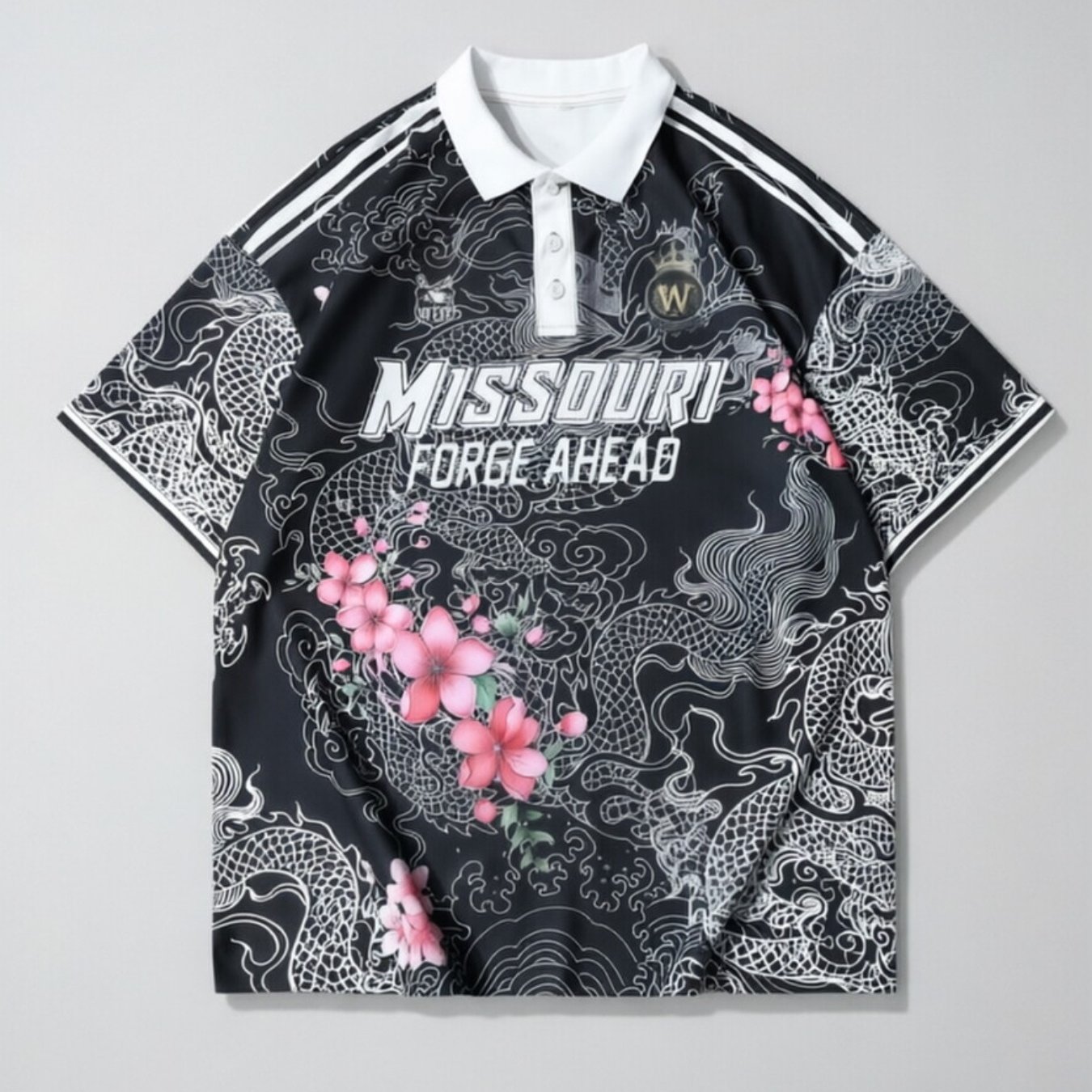 TEMU Vintage Shirt With Dragon Bottom Print, A Must-have For Trendy Men, Street Dance T-shirt, Chinese-style Cherry Pattern, Cool And Breathable For