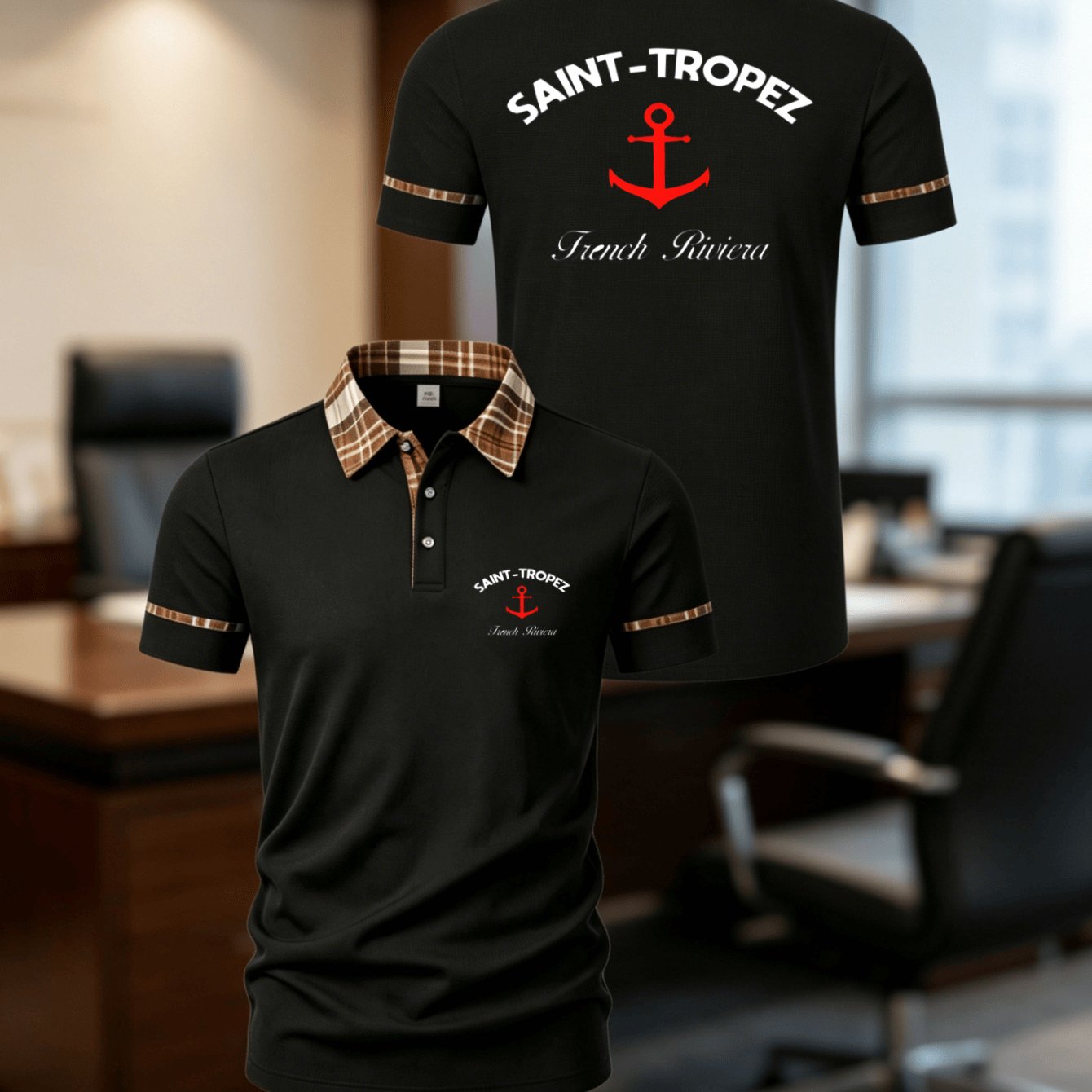 TEMU High-quality Men's Summer Casual Shirt Featuring "saint-tropez/vacation Resort" Element , Double-sided Front And Back Printing, Breathable And