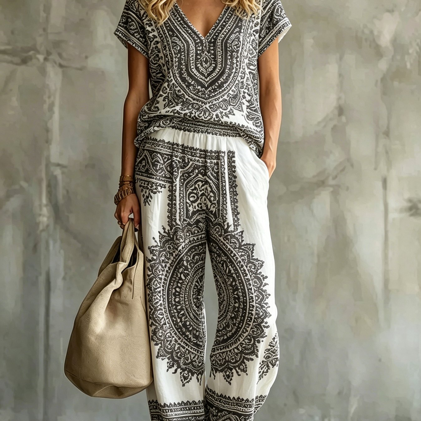 New Four-season Fashion -neck Mid-short Sleeve T-shirt With Casual Long Pants Women'-piece Set, Casual And Style, Suitable For Spring And Summer Daily And Vacation Occasions Styling