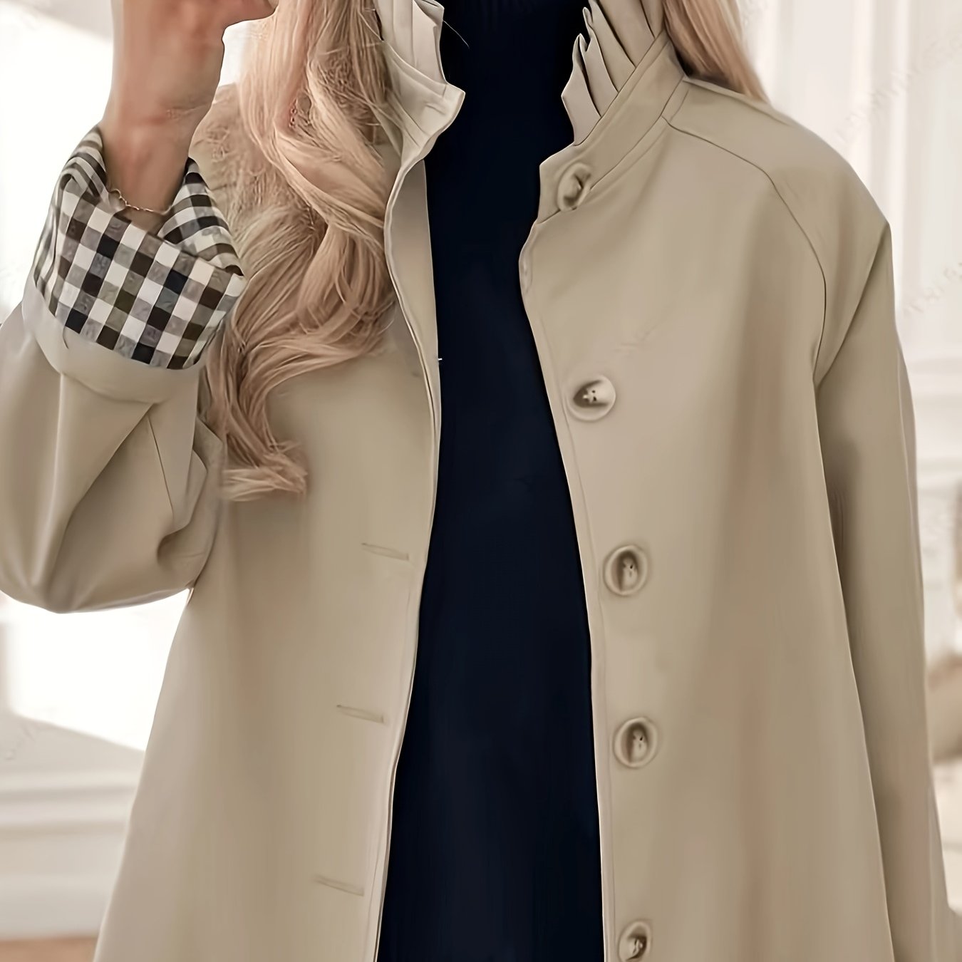 TEMU New Women's Fashion Short Trench Coat, Lining With Details And Texture, Casual , Bzra