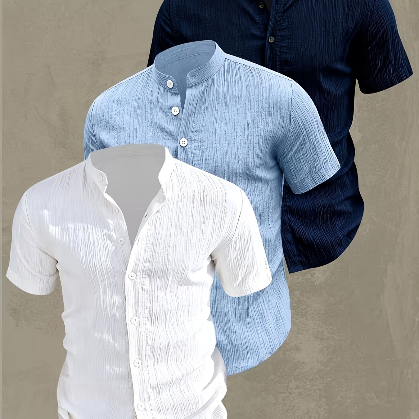 E-shop 3er-Set Neue Sommer Herren Freizeit Kurzarmshirts, Button-Up Strickjacken, Geeignet für Strandurlaub, Sport, Outdoor, Maschinenwaschbar
