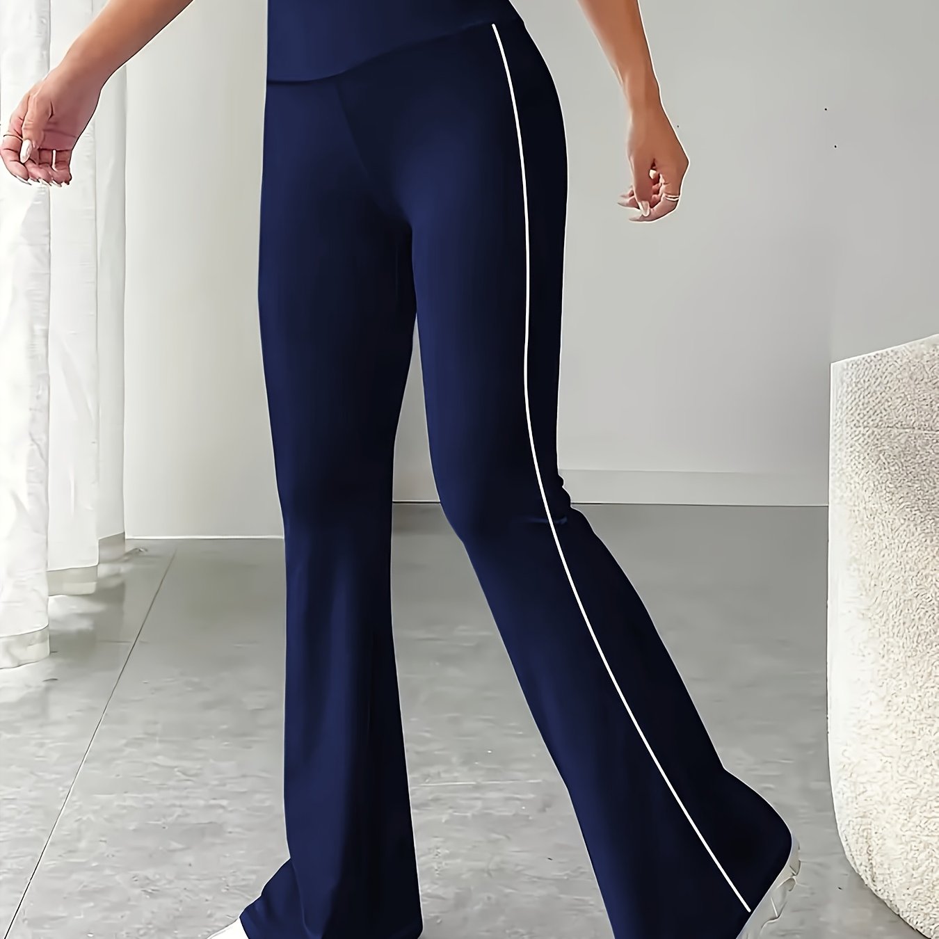 TEMU Women's High-waisted Solid Color Flared Pants, Slim Fit Elastic Comfortable Casual Long Pants, Suitable For Dancing And, Outer Wear High Elastic