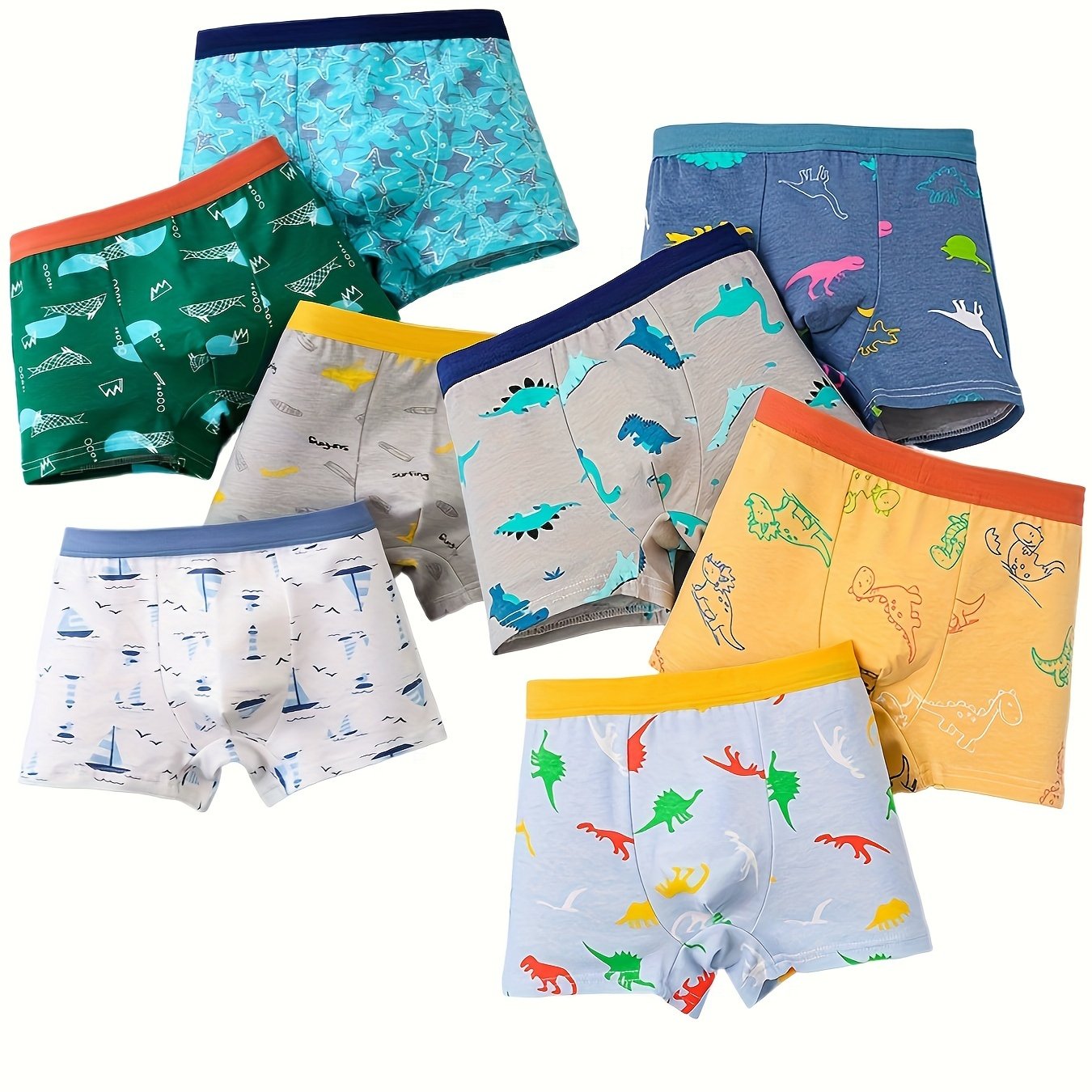 8pcs Latest Boys' Cotton Boxer Briefs, Soft Breathable Cute Pattern Stretch Shorts For Kids, Students