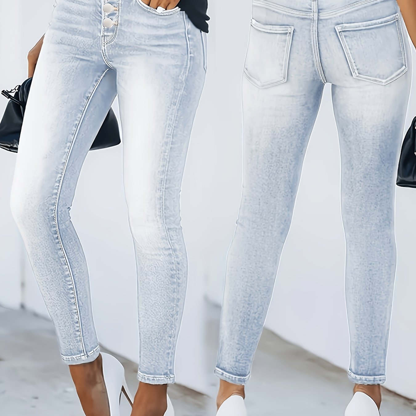 Button-closure Fashion Skinny Jeans Women's