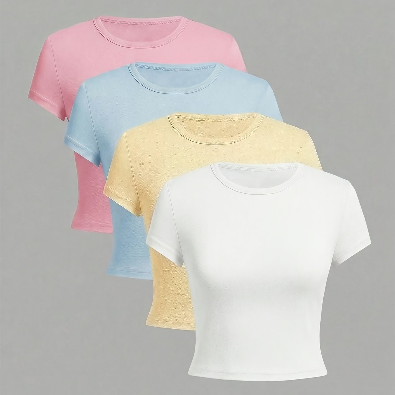 TEMU 4pcs Set Round Neck Short Sleeve T-shirt, Summer Women's Casual Athletic Top