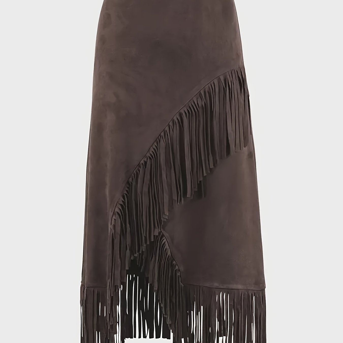 TEMU Women's Elegant Solid Color Asymmetrical Fringe High-waisted Midi Skirt