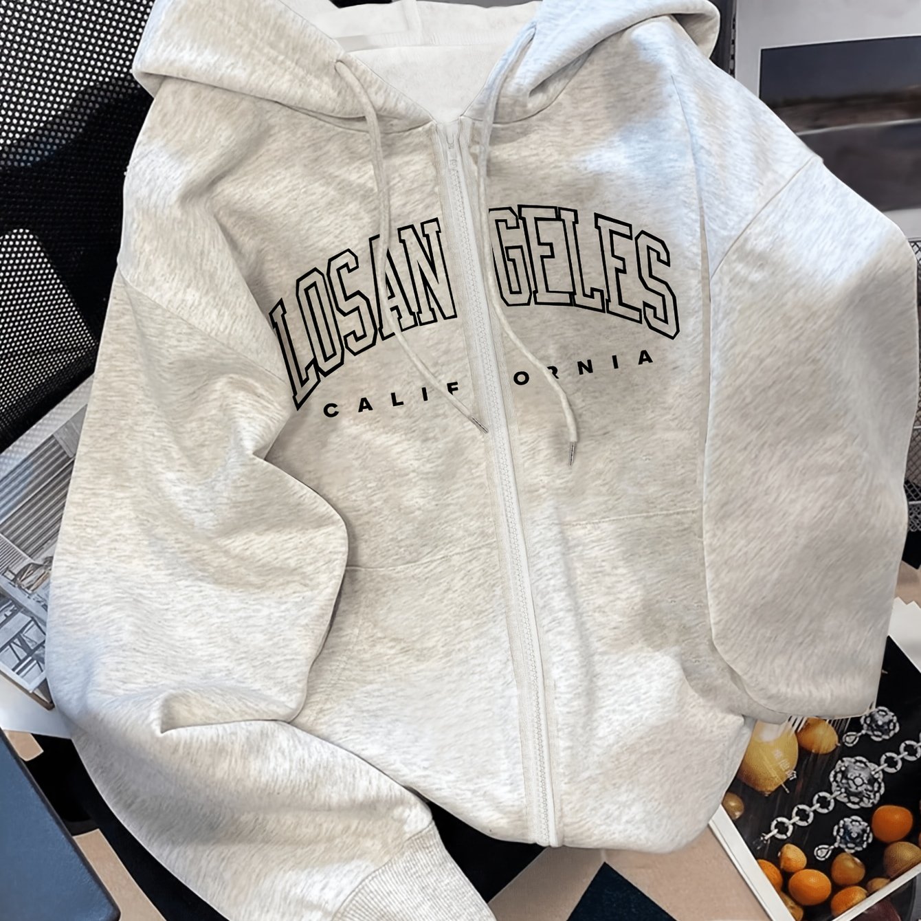 TEMU 캐주얼 올매치 레터 프린트 패턴 여성 후드 스웨트셔츠, 플리스 안감 지퍼 후드티