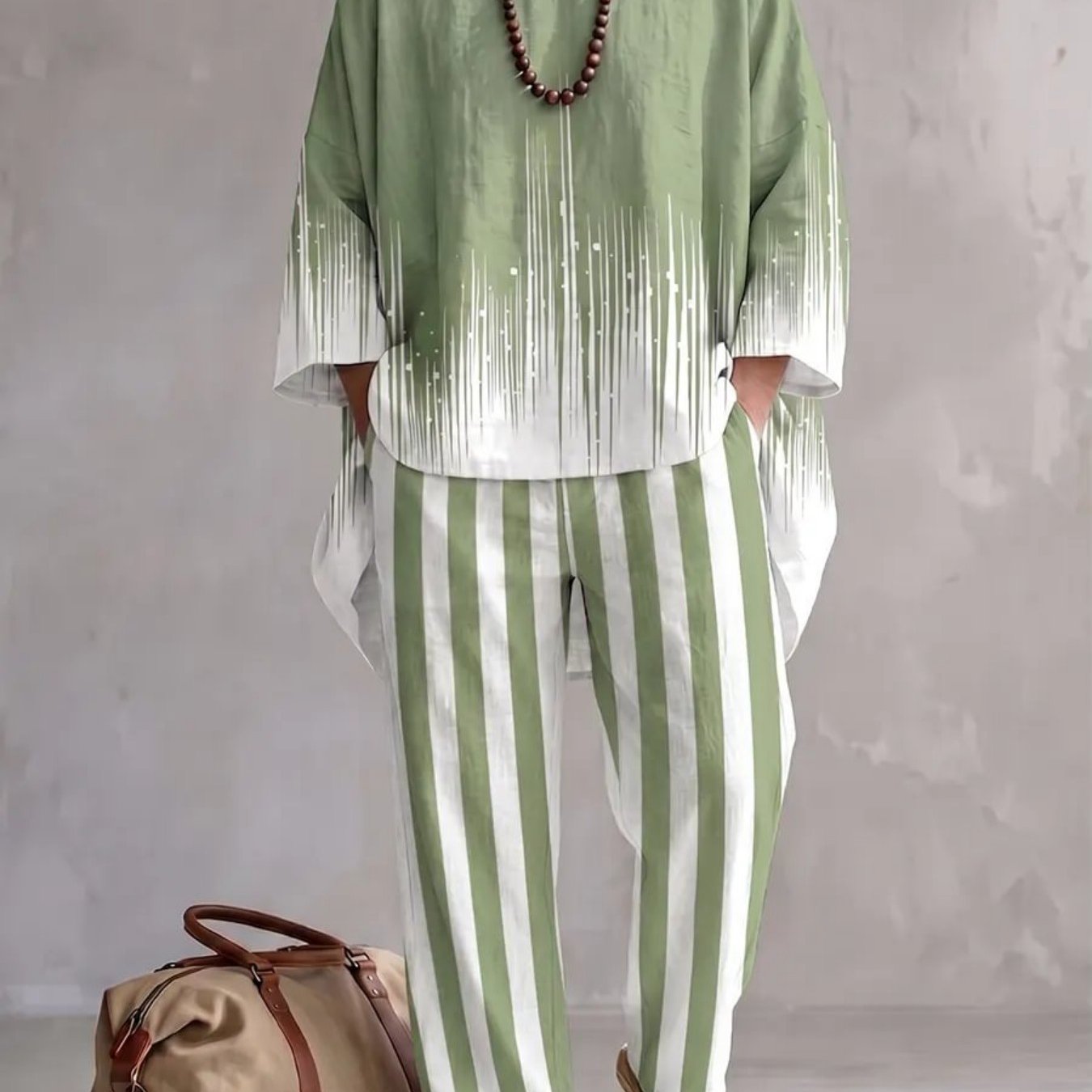 Fashionable Spring And Summer 's Lazy Casual 2pcs Set, Flat Outfit, Loose-, Straight-leg Pants For Daily, Street, And Travel Wear