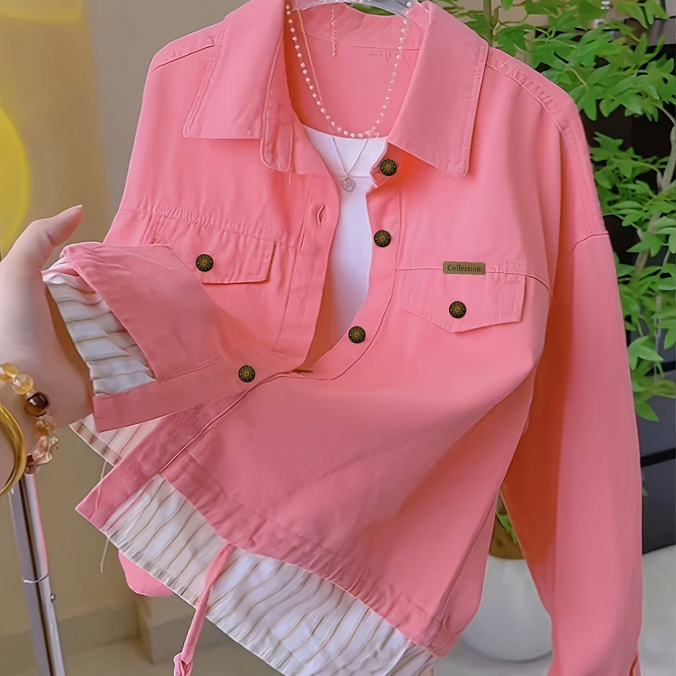 E-shop Frühlings-/Sommer-Mode gestreiftes Patchwork-Shirtjacke