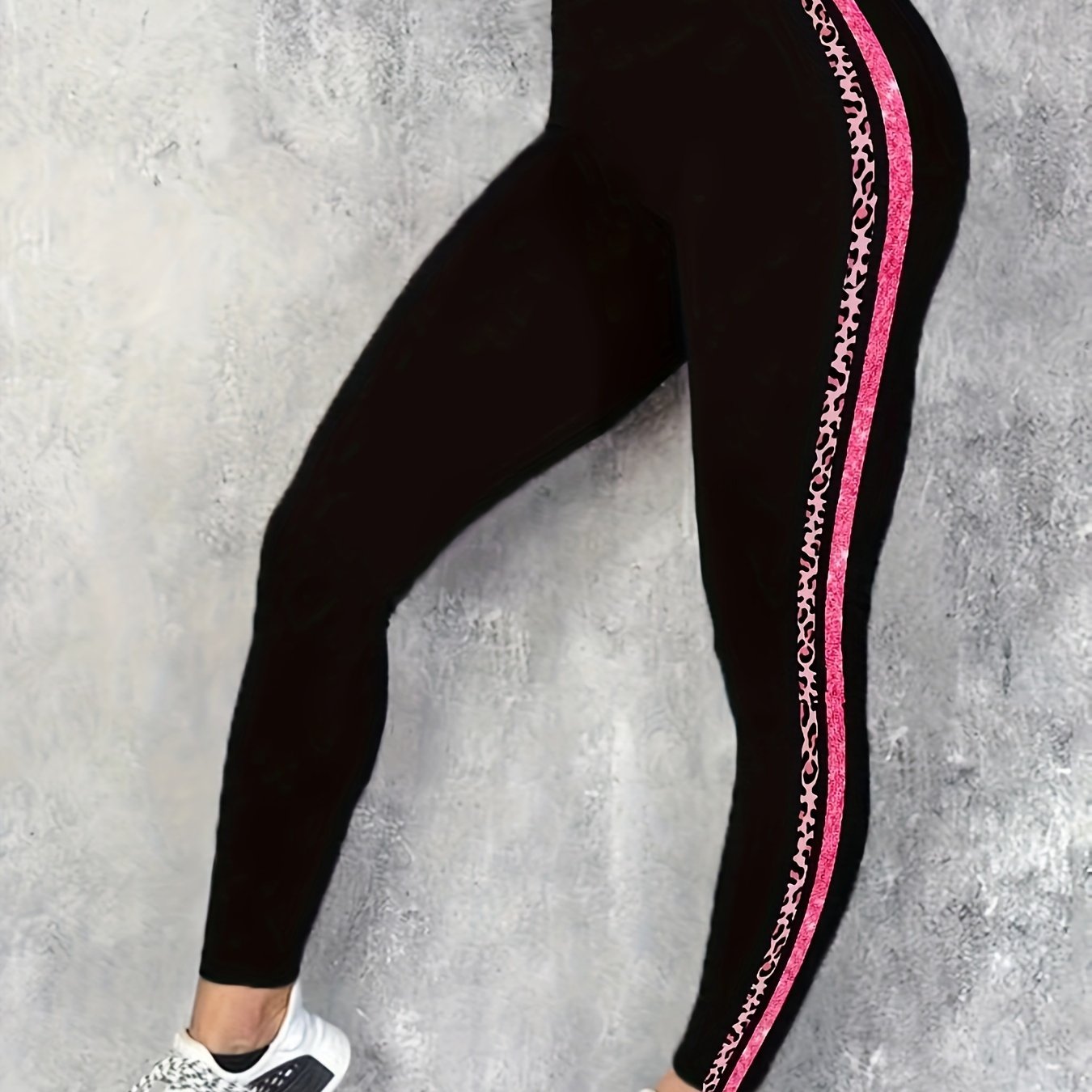 Striped Print, High-waisted Stretch Leggings, Casual Long Pants - Women's