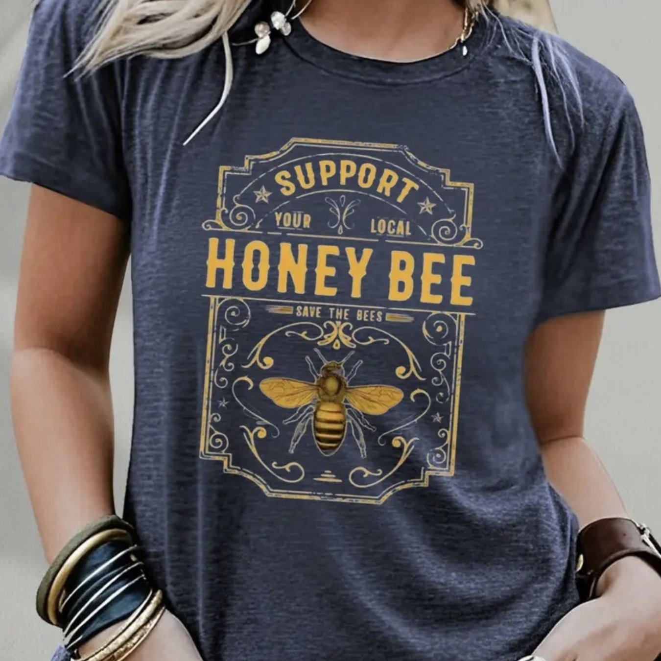 TEMU Women's Casual Round Neck Letter Printed T-shirt, Soft And Breathable, Versatile For Daily Use, Good , Suitable For