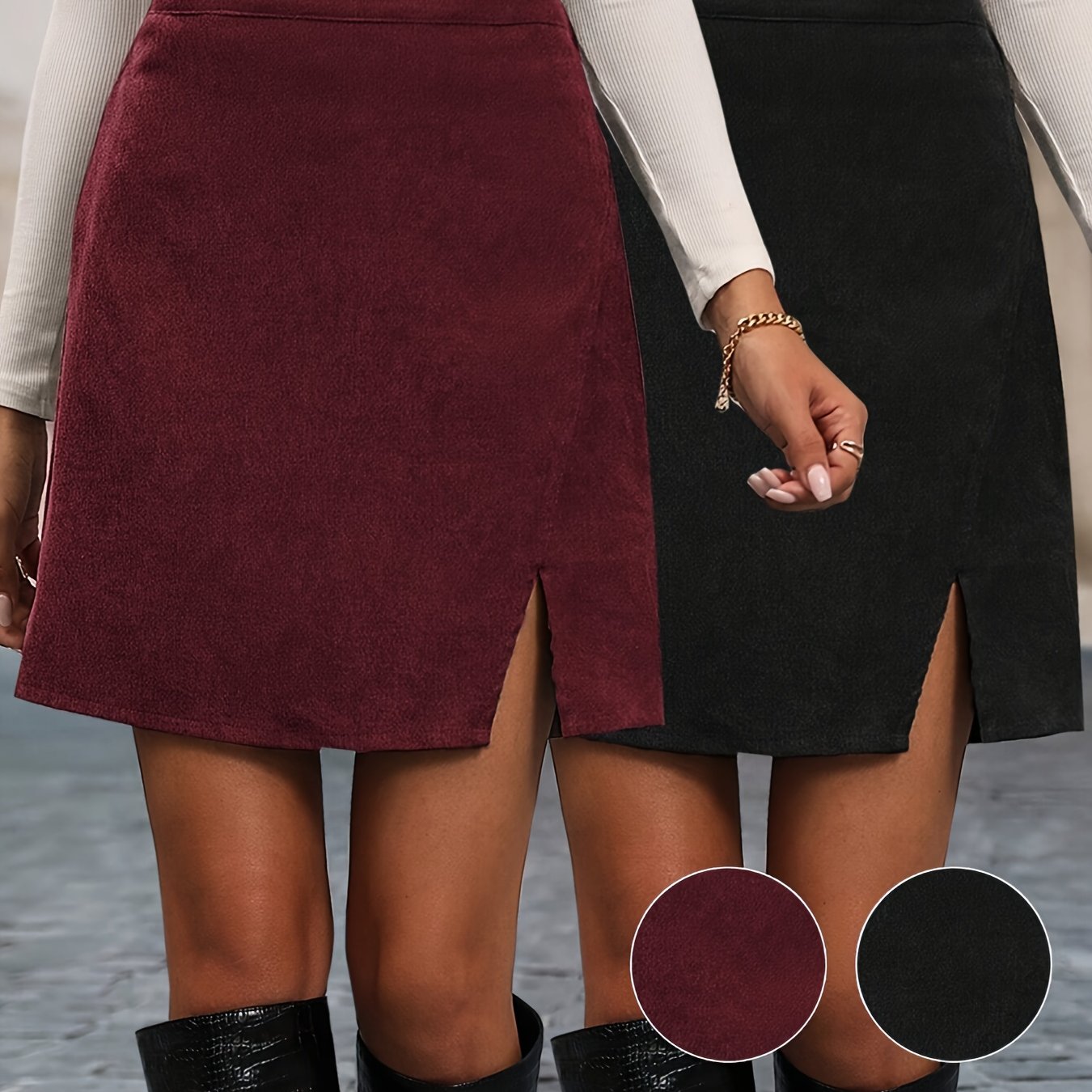 Women's Casual Solid Corduroy Skirt For Fall Winter, Easy And Fashionable, Suitable For Daily Wear