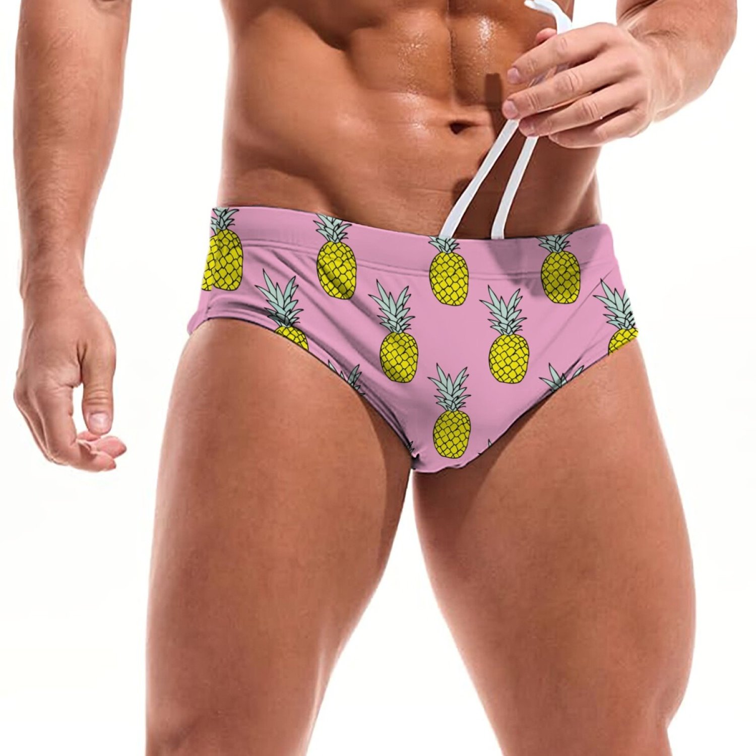 TEMU Pineapple Print Swim Trunks, Stylish And Casual Men's Briefs, Lightweight, Comfortable, And Breathable, Machine Washable, Summer Wear, Suitable