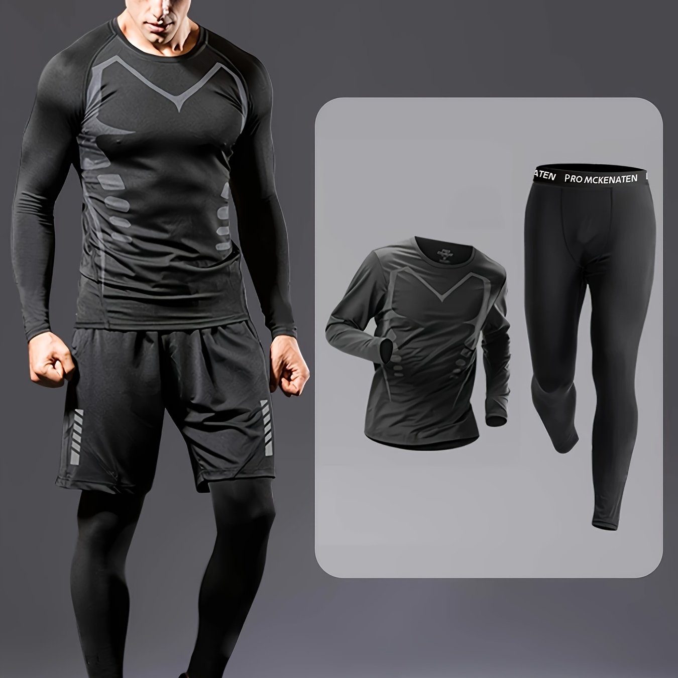 E-shop Herren Fitness Set 2-teilig, Elastisches Schnelltrocknendes Training, Bedruckte Langarmjacke und Hose, Geeignet für Gym Training, Basketball,
