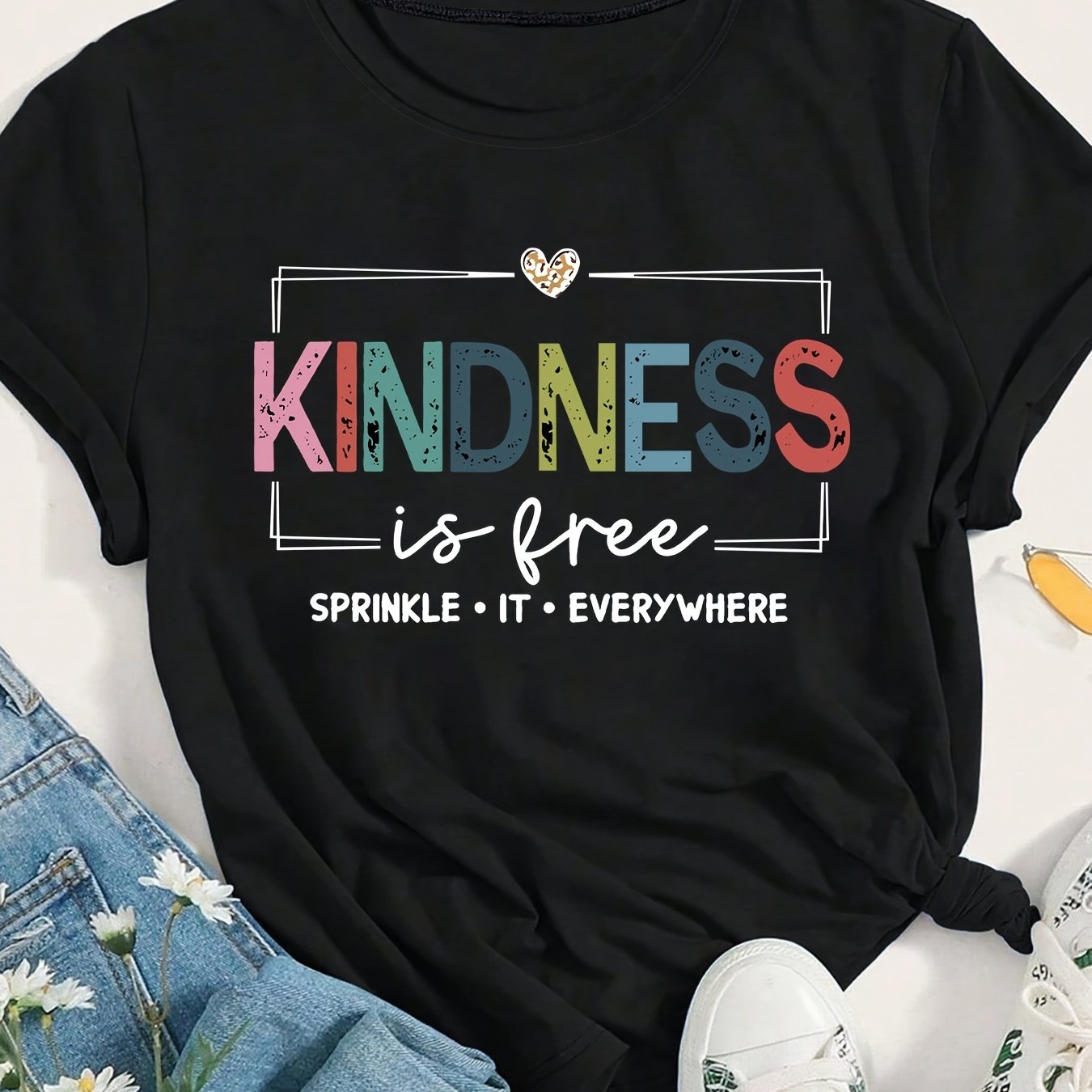 TEMU This Summer Fashion T-shirt Features A Colorful Kindness Print And A Sprinkle It Everywhere Slogan Graphic Weighing 180 Grams