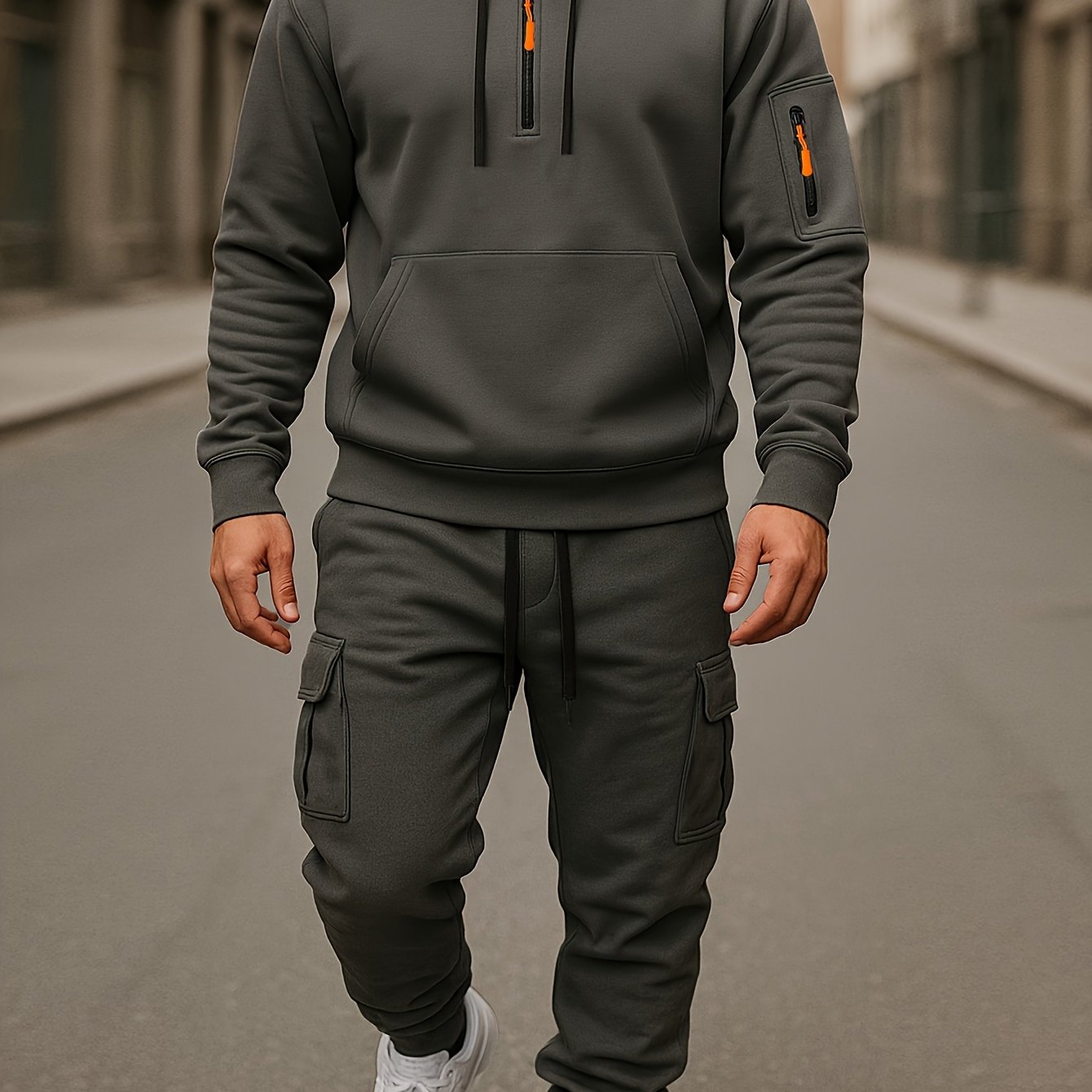 Style Set, Casual Versatile Jacquard Hooded Sweatshirt And Long Pants 2pcs Outfit, Men's Clothing