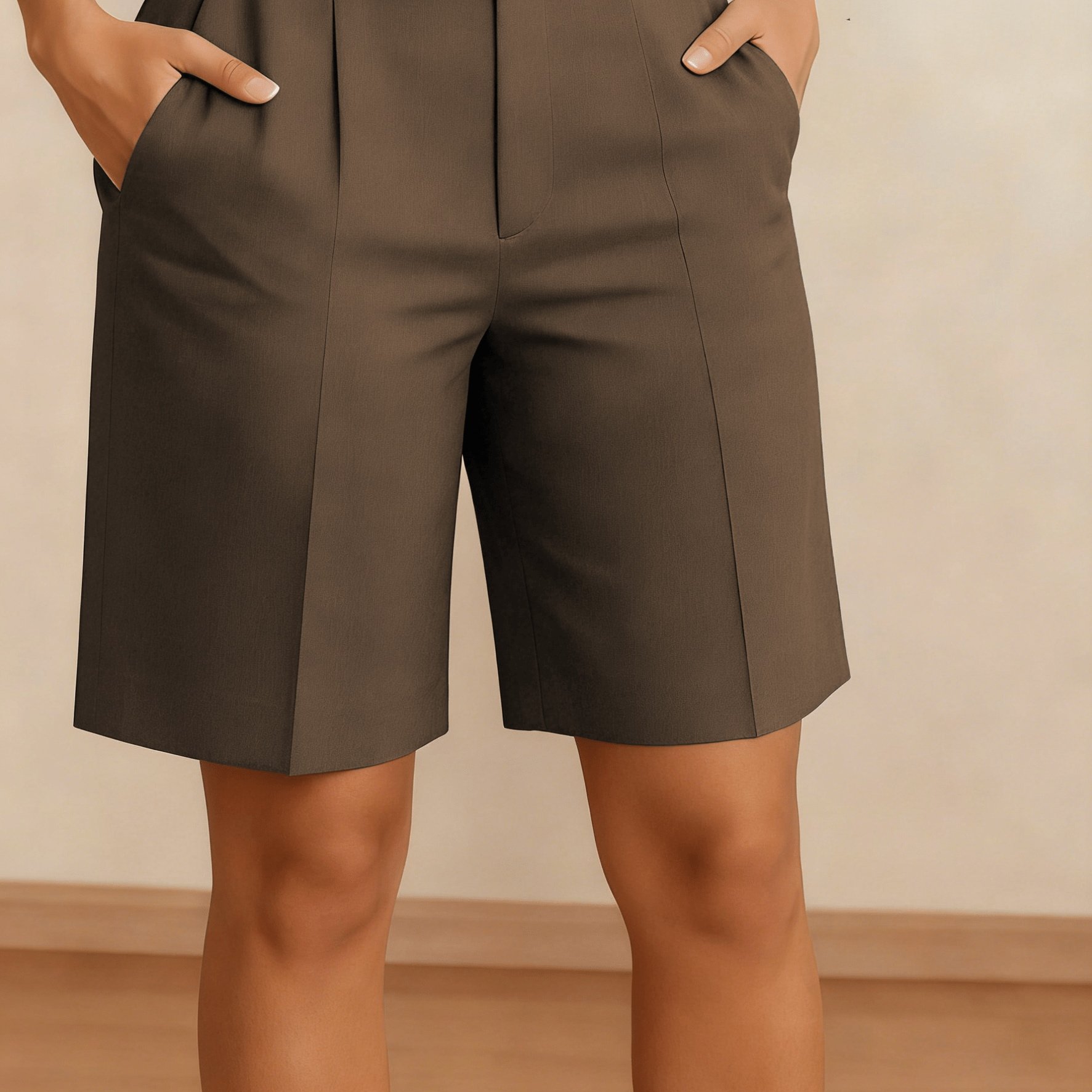 TEMU Ladies' High-waisted Solid Color Shorts Without A Belt, Suitable For Elegant Office Wear And Casual Outfits, Perfect For Daily Commuting And