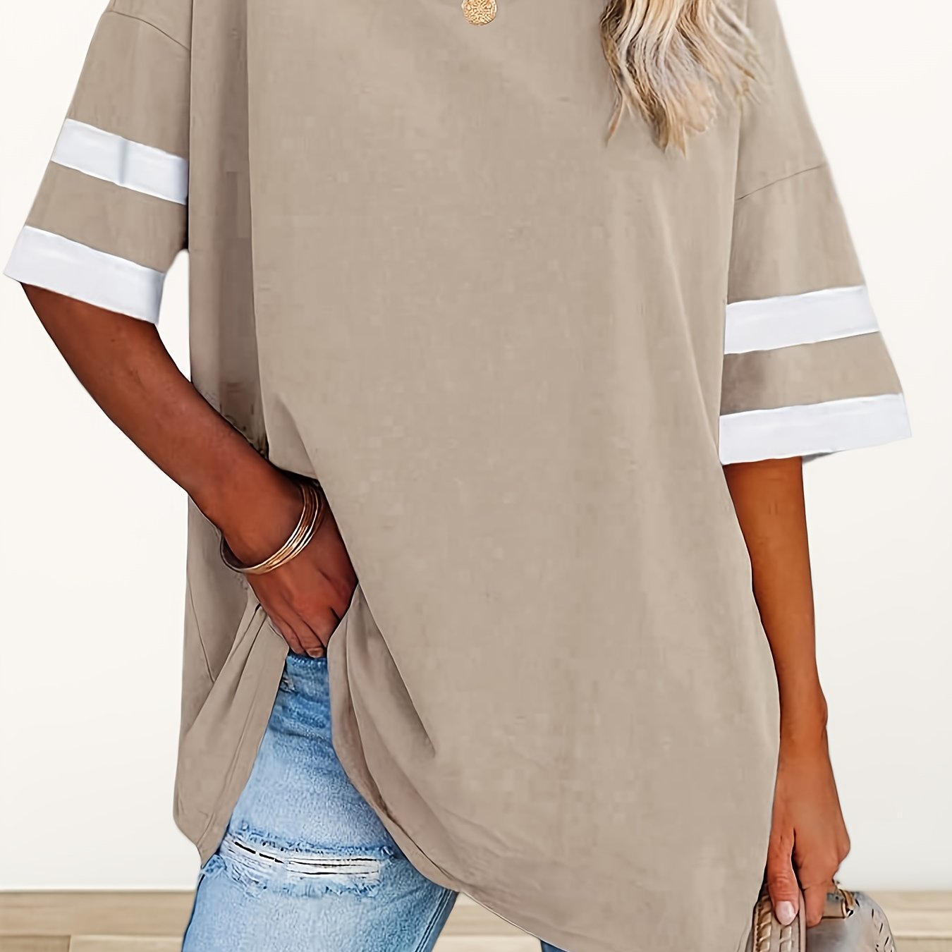 TEMU Casual Loose-fitting Summer Blouse For Women Featuring A V-neck And Short Sleeves