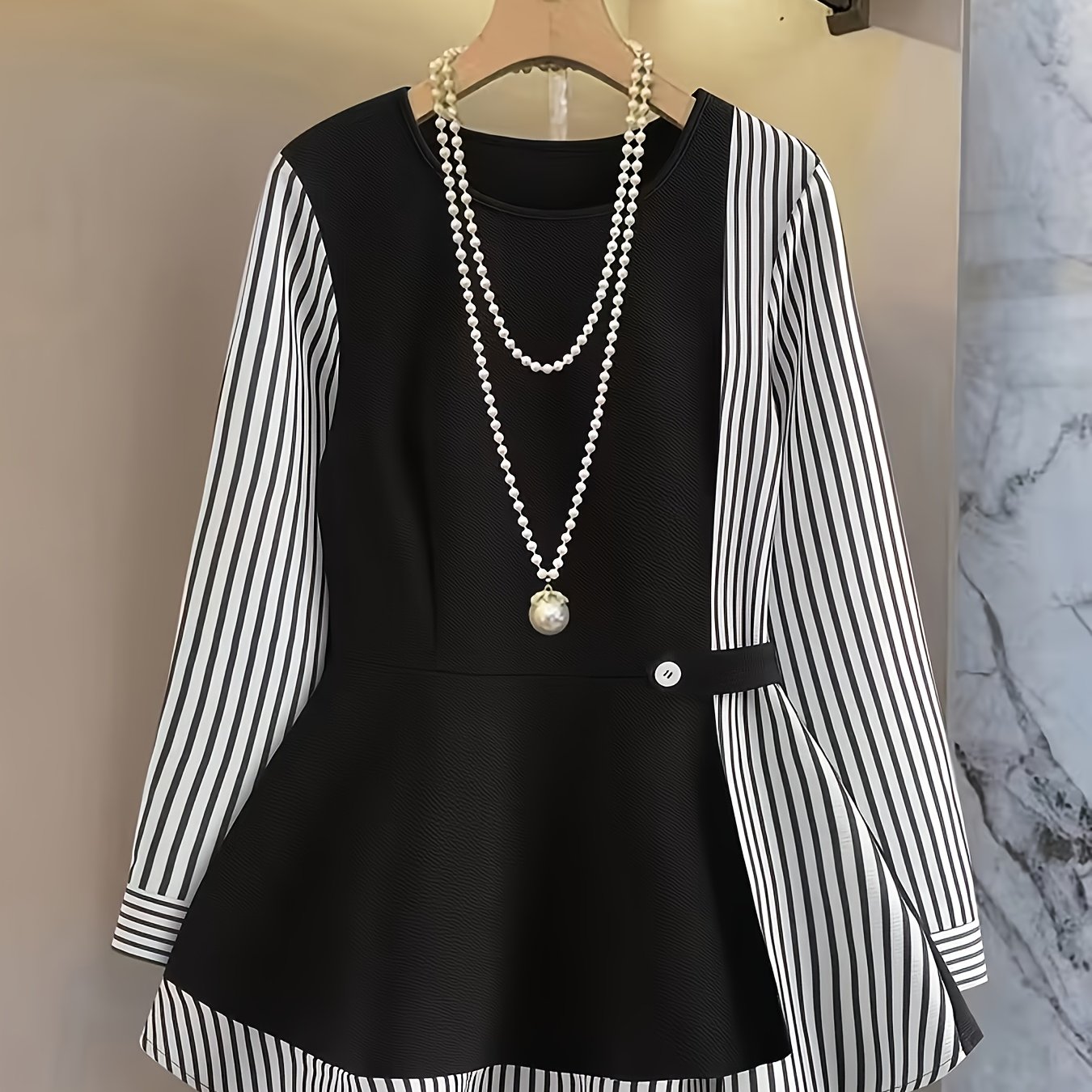 TEMU Elegant Casual Striped Women's Top