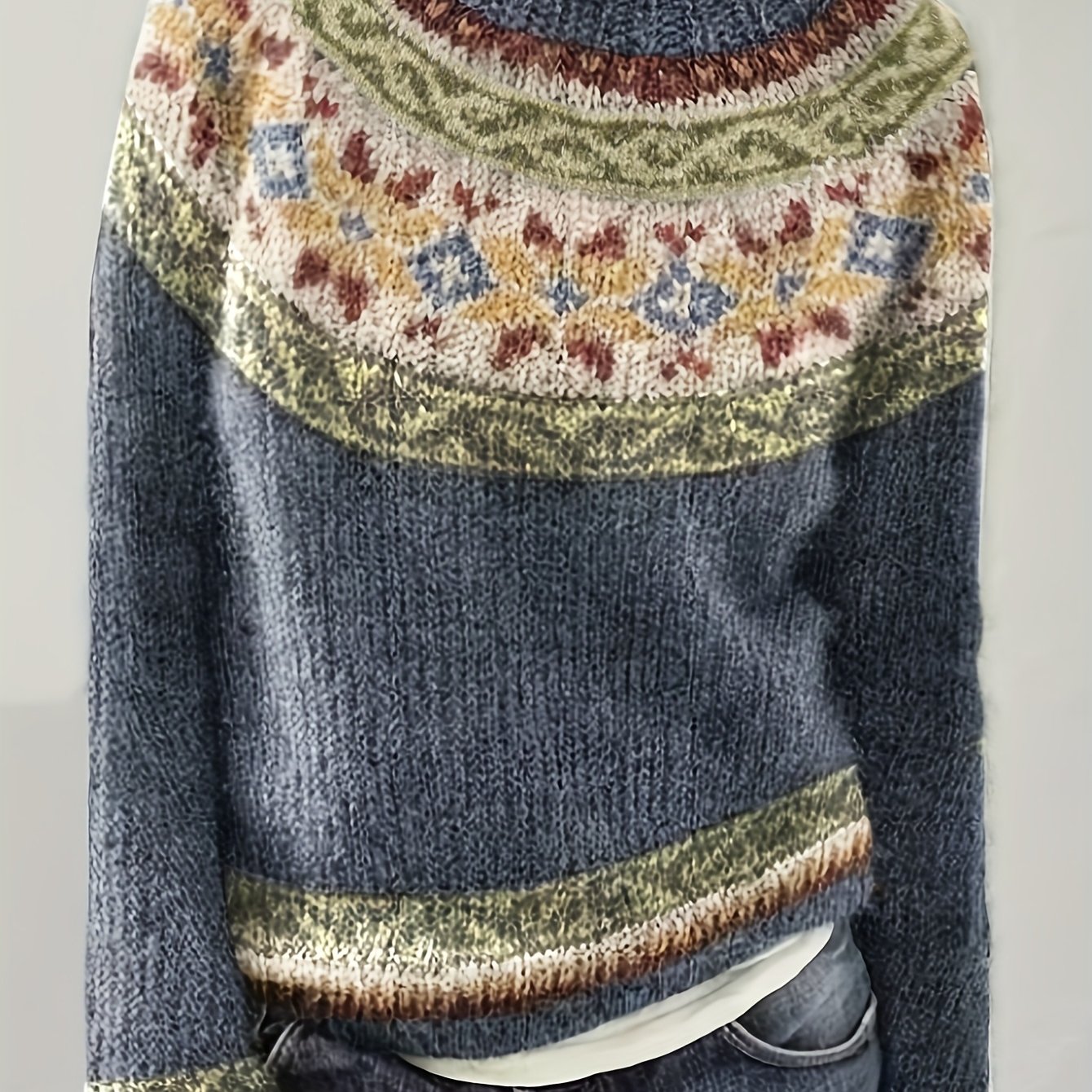 Women's Round-neck Soft Sweater, Casual Polyester Pullover, Fashionable Color-block Pattern, For Autumn And Winter, Ladies' Fashionable Outerwear