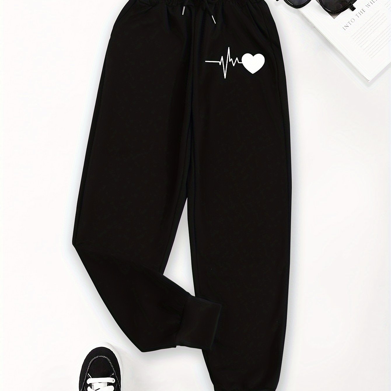 TEMU Graphic Print Trousers, Elastic Waist Casual Pants, Women's Clothing