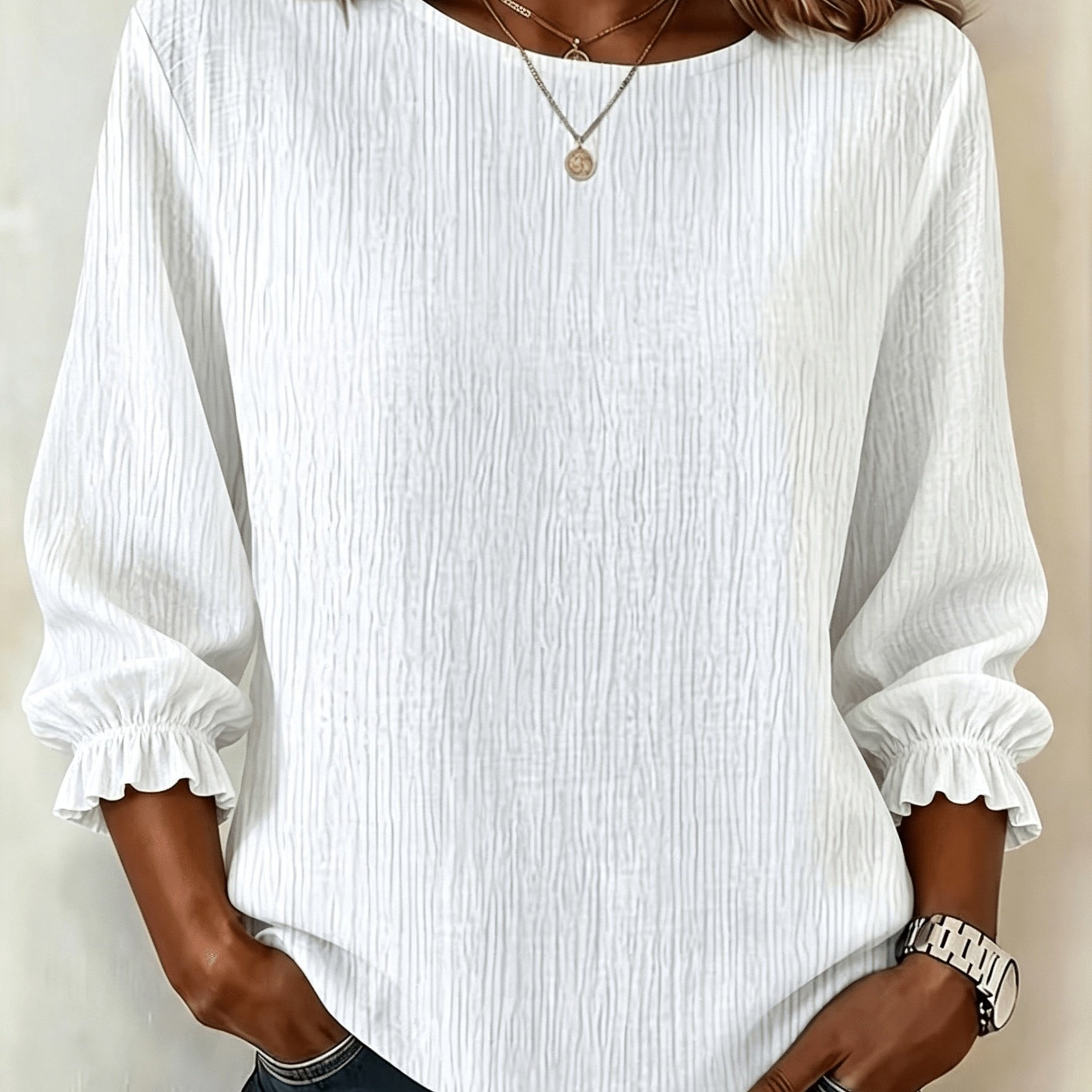 TEMU Women's Loose-fitting Round Neck 3/4 Sleeve Blouse For