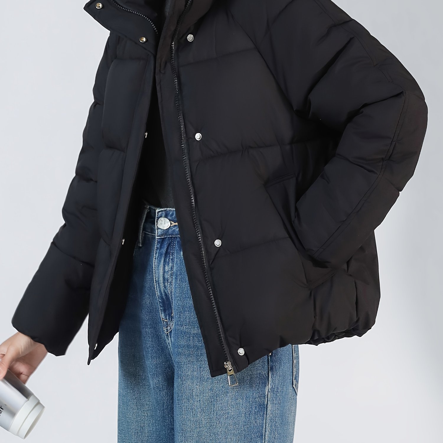 TEMU Abrigo de invierno para mujer con cuello - Ropa de abrigo gruesa casual, con bolsillos, larga, tela sin elasticidad, color liso, adecuado para
