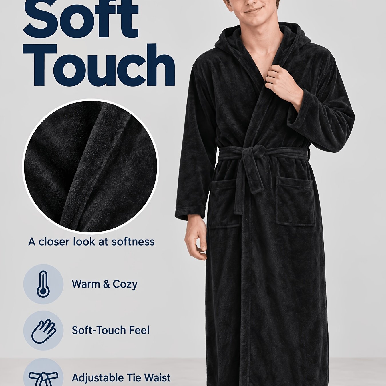 TEMU Peignoir long à capuche automne/hiver, peignoir de nuit au , robe de chaude à coupe , vêtement de détente après la douche, pour adolescent
