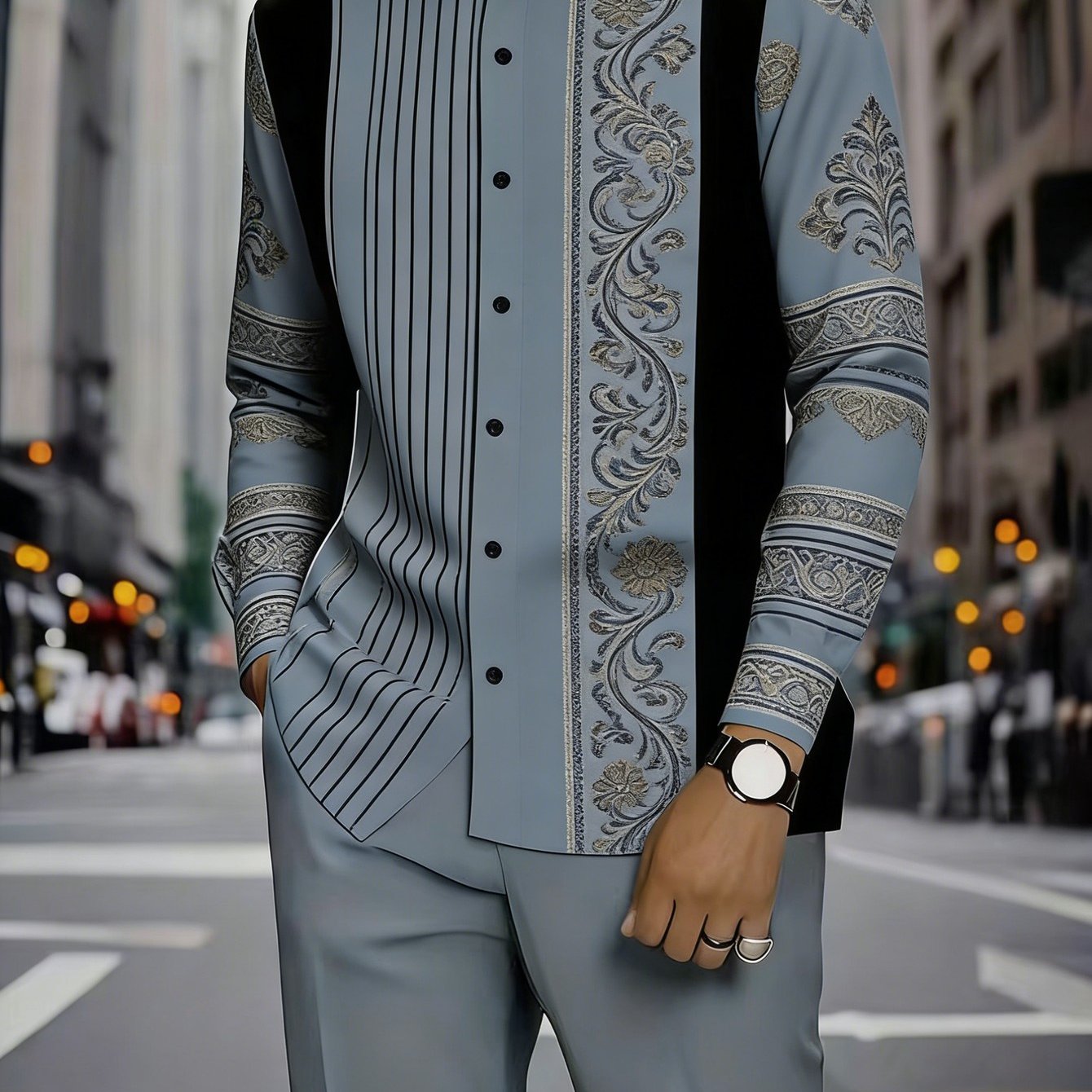 TEMU Ensemble 2 pièces pour hommes, style européen et américain, chemise et pantalon décontractés, motif imprimé en 3D, tendance mode, ensemble