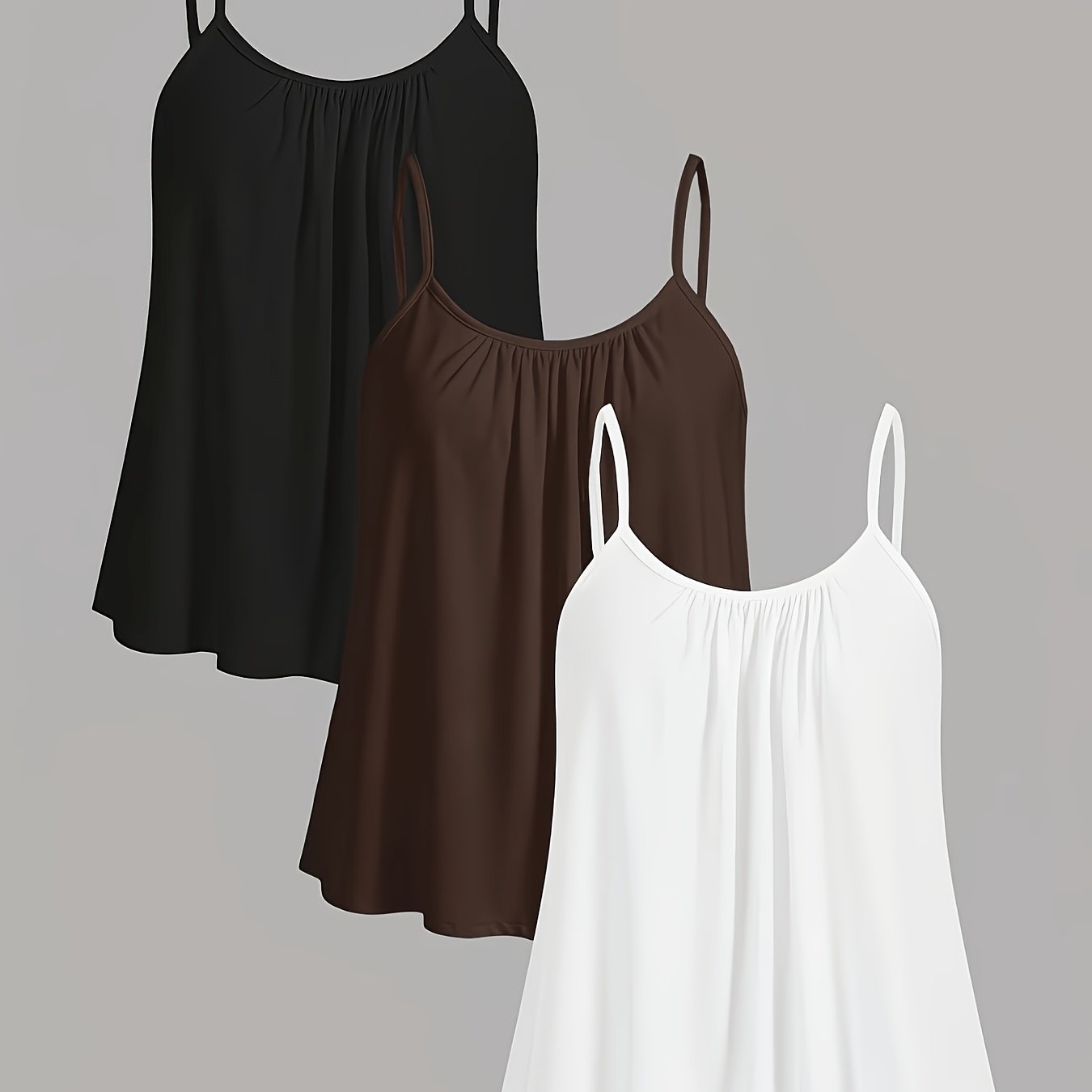 TEMU Summer Women's 3pcs Set Ruched Spaghetti Strap Loose Fit Casual Tank Tops