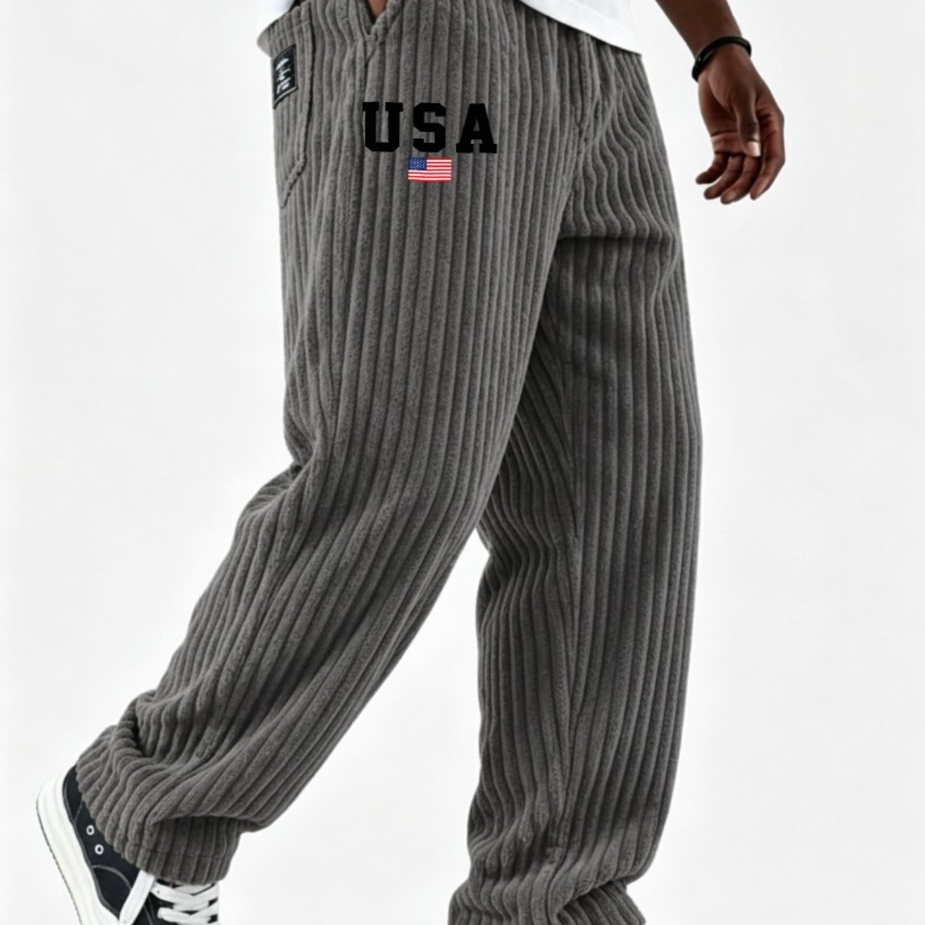 2026 New Corduroy Pants, Men's Loose Straight Leg Trousers, Printed Logo, Fall Winter Thick Warm Casual Pants