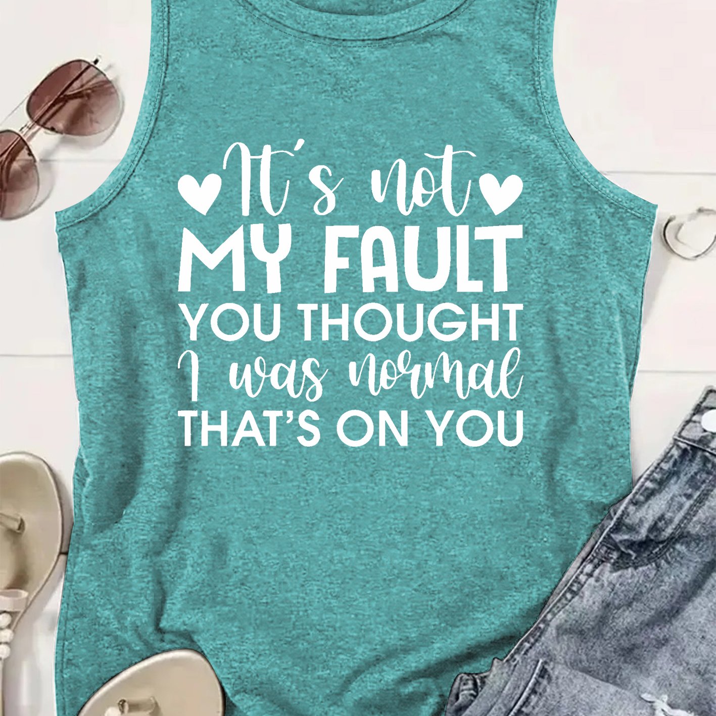 TEMU Women's Tank Top, Funny Text Print Round Neck Sleeveless Top, Round Neck Sleeveless Summer Top, Soft Fabric Suitable For Spring Summer Autumn