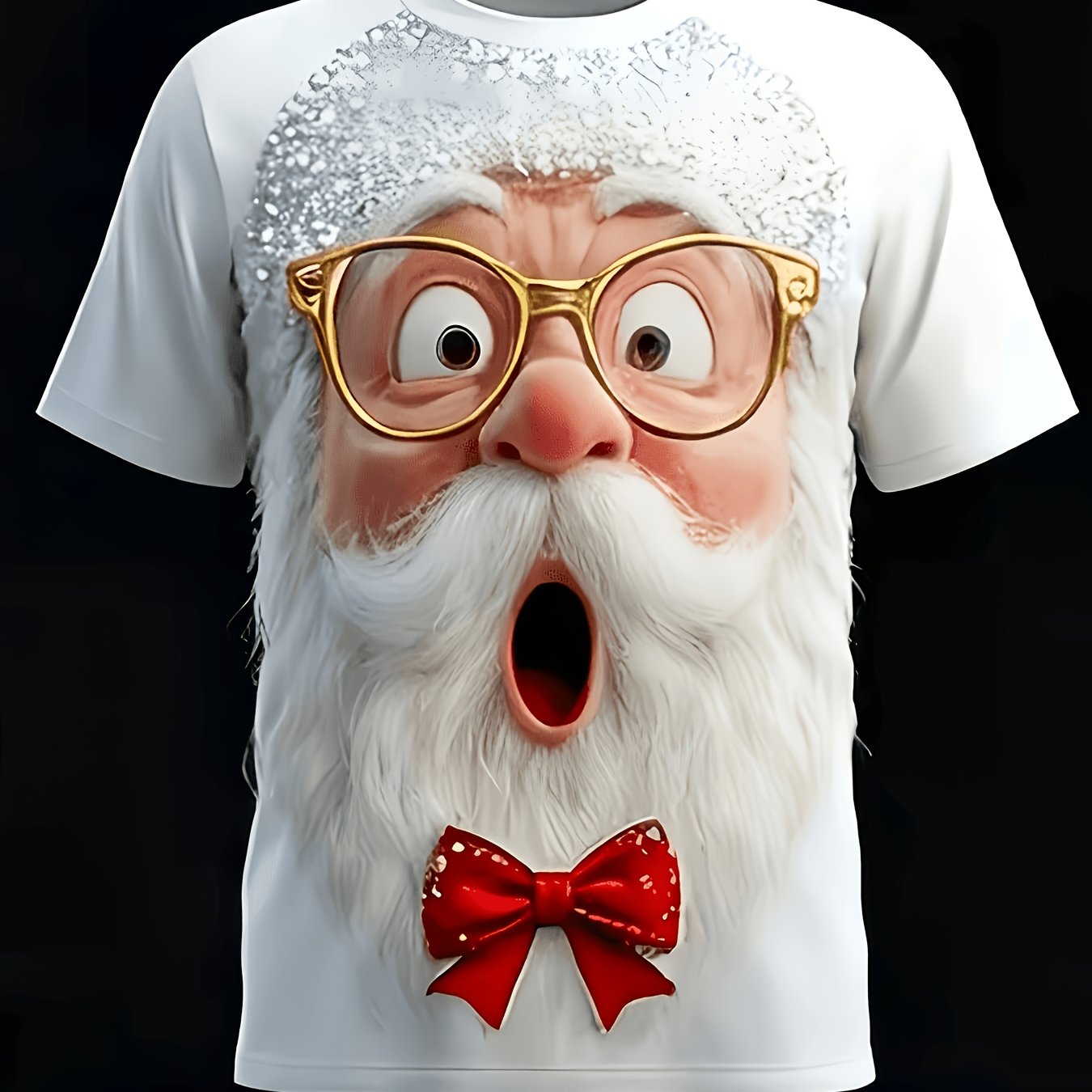TEMU Men's 3d T-shirt With Santa Claus & Golden Glasses Beard - Casual Crew Neck Short Sleeve Suitable For Christmas Parties, Holiday Outfits, Daily
