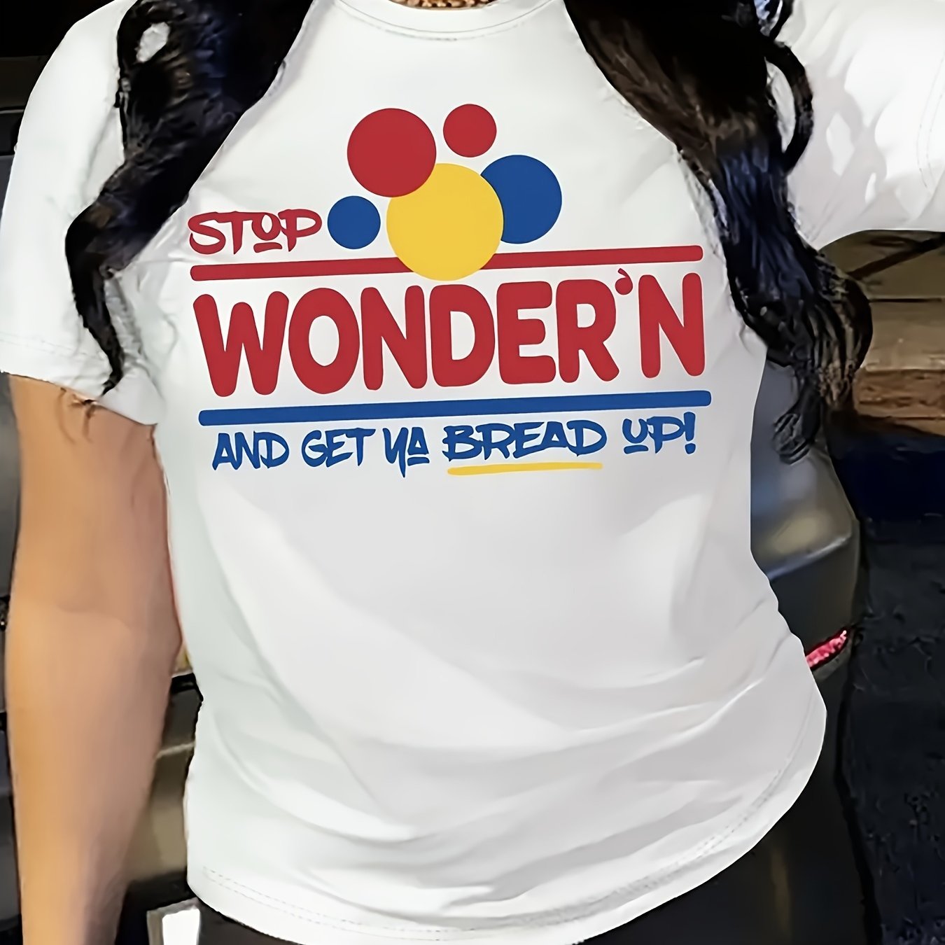 TEMU Letter Print Crew Neck T-shirt, Casual Loose Short Sleeve Summer T-shirts Tops, Women's Clothing