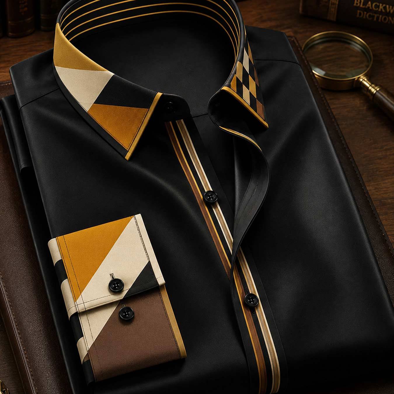TEMU Summer 's Doublebutton Collar Longsleeve Shirt Geometric Design Chic And Stylish For Business Meetings And Formal Parties