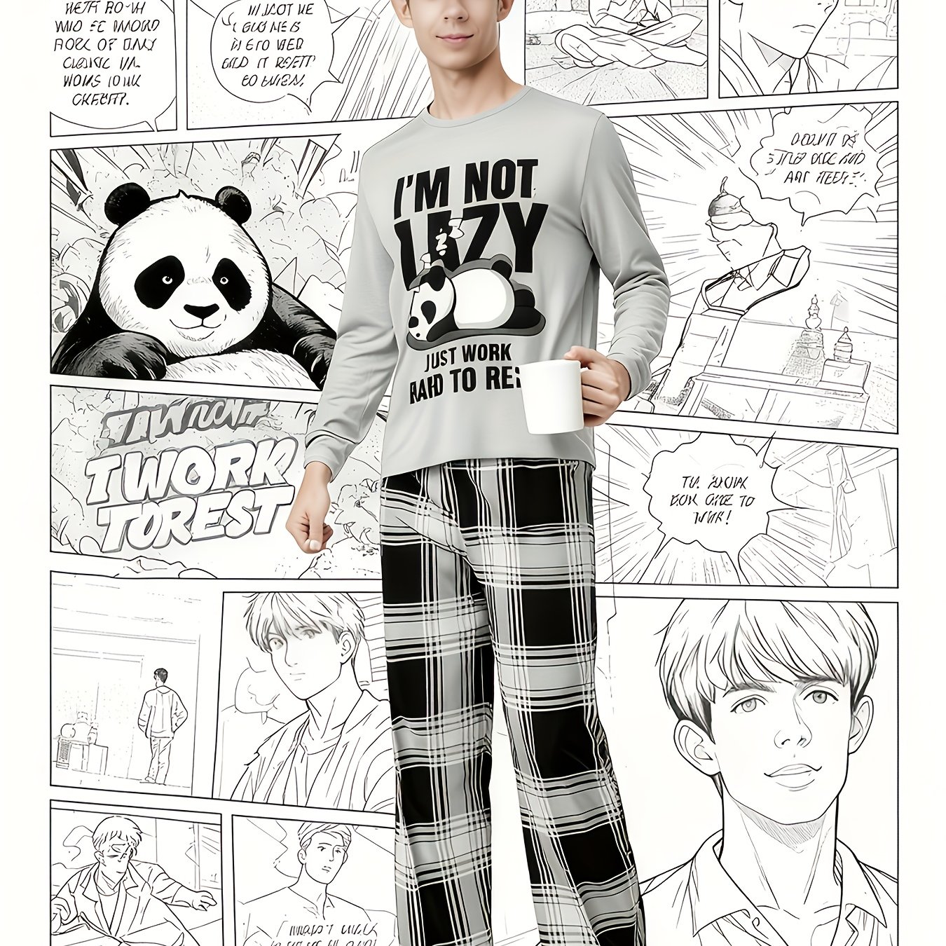 Image of 2 Pcs Teenagers' Wear Set, Cute Panda Letter Print Round Neck Long Sleeve & Trousers, Comfortable & Skin-friendly Set, As Daily Gift