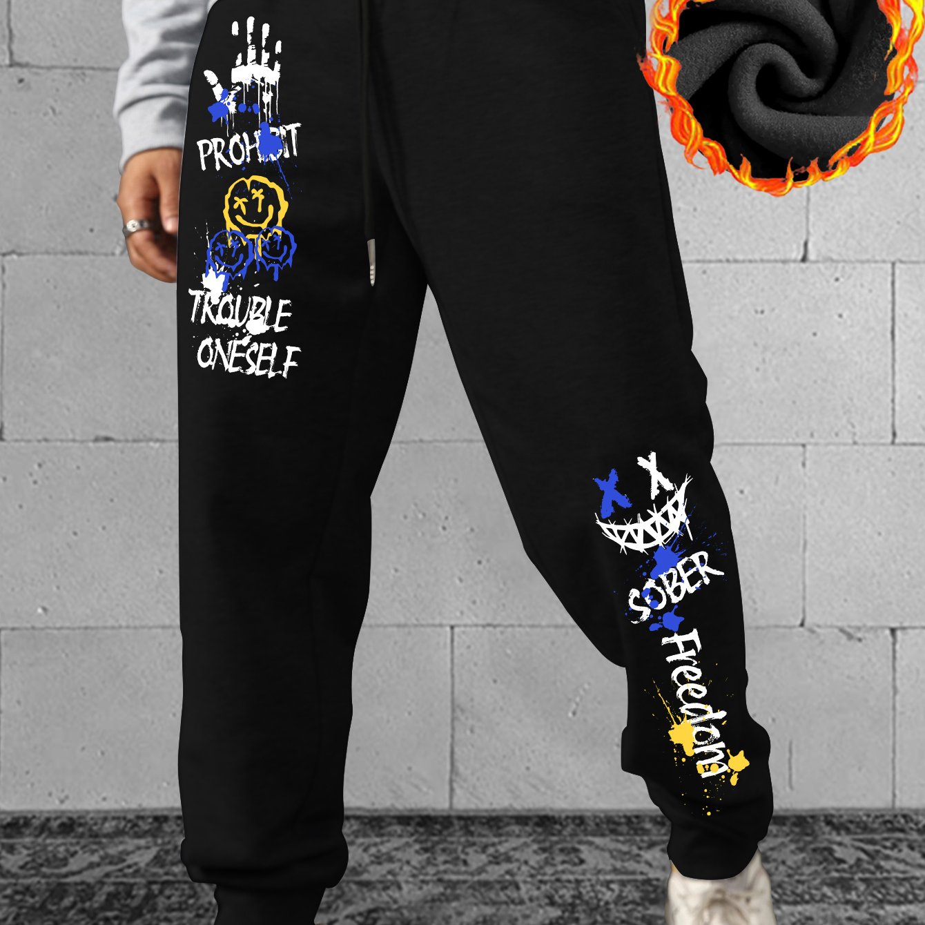 TEMU Trendy Thick Fashion Multi-print Fleece-lined Trousers