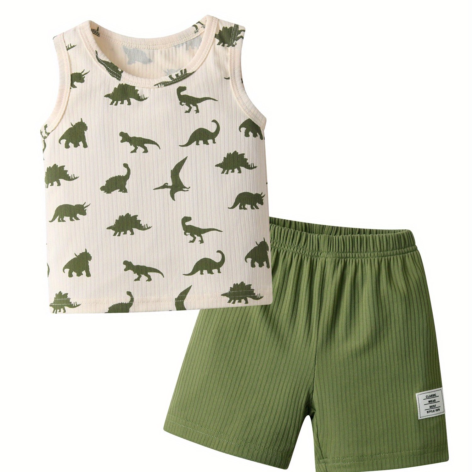 TEMU Baby Boy Dinosaur Print Sleeveless Tank And Shorts Clothing Set For Toddler Kids Boys 0-3y New Summer Playwear, Outdoor
