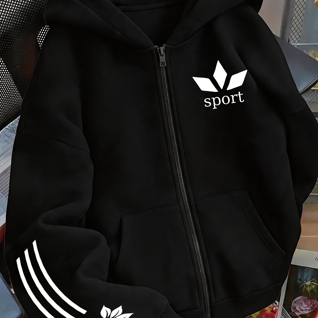 TEMU Artistic Pattern Print - Y2k Zip-up Hoodie - Stylish And Comfortable Zip-up Jacket, Suitable For Casual Sportswear, Fashionable Casual Jacket |