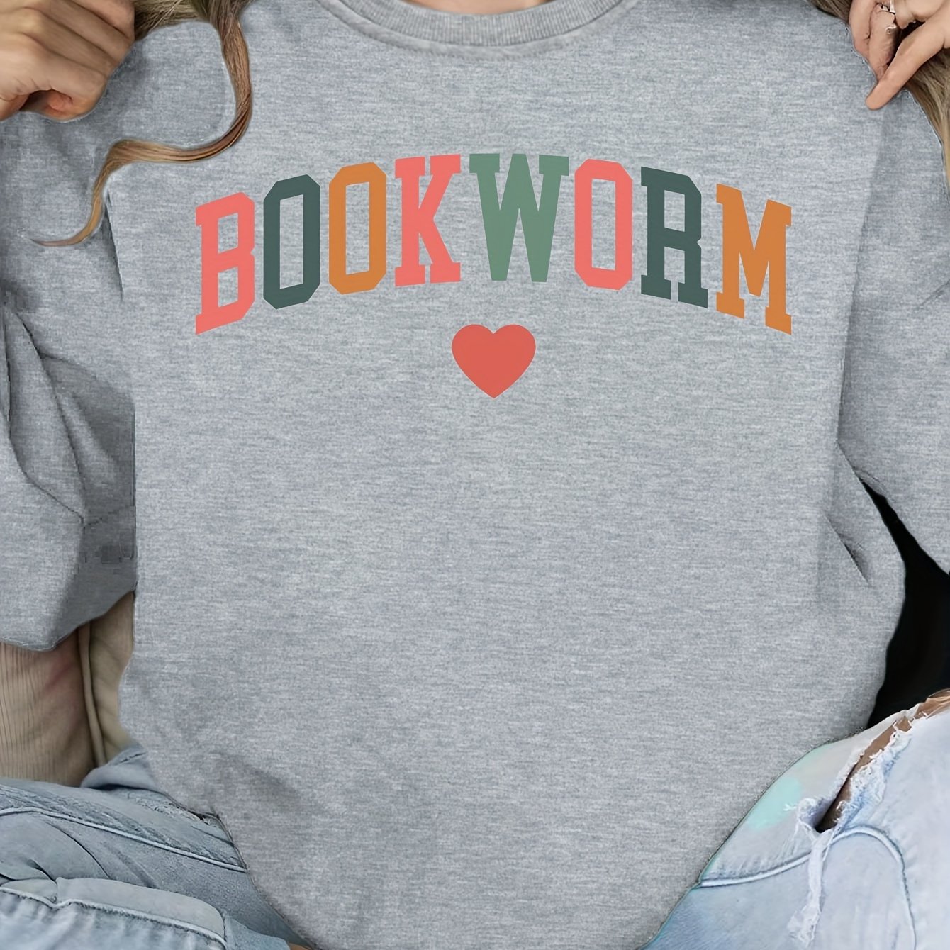 TEMU Sweat-shirt à col rond décontracté à manches longues avec imprimé lettre , vêtements pour femmes