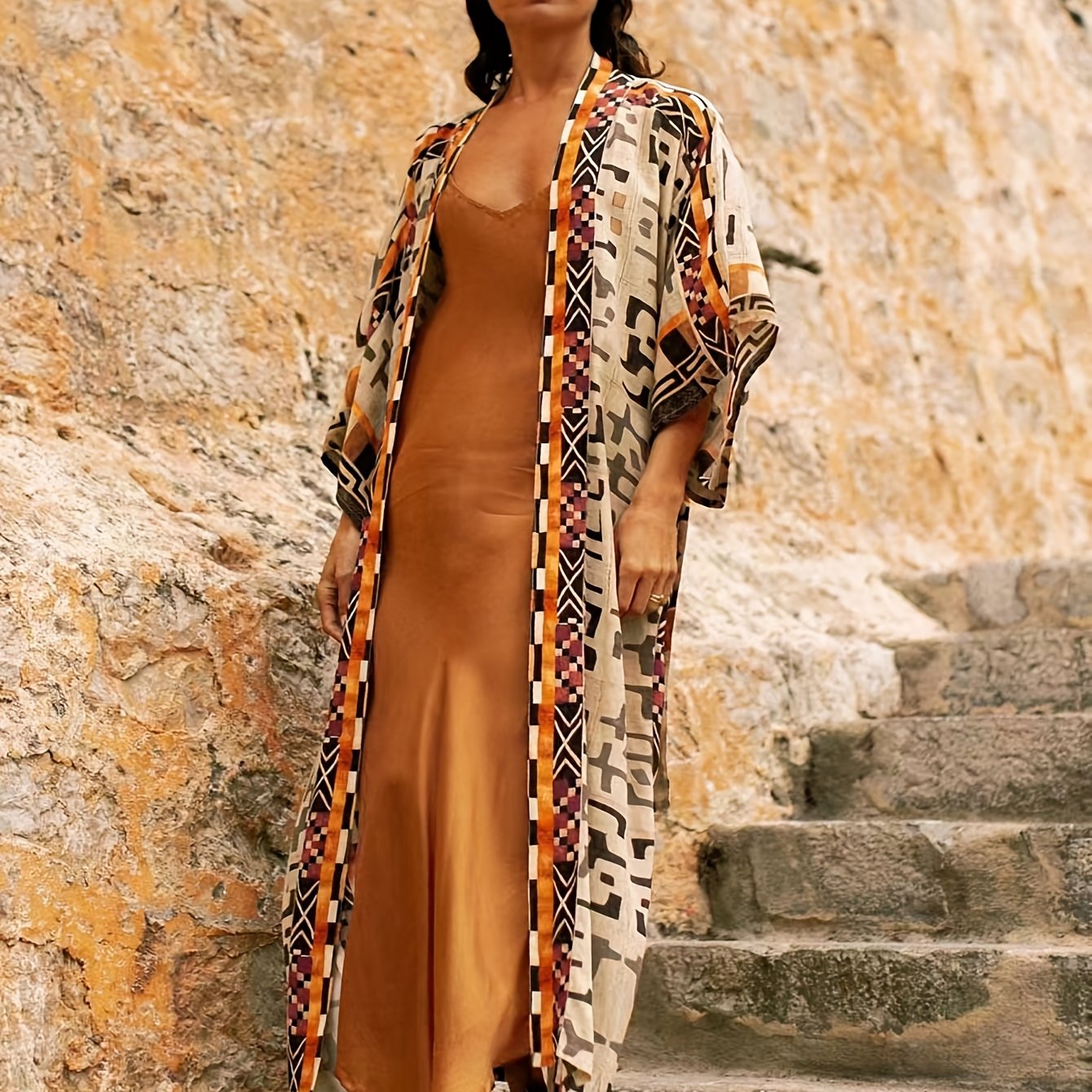 E-shop Damen-Sommer-Cardigan im Bohemian-Ethno-Stil, lockere Passform, Übergröße, für den Urlaub, mit Gürtel, Kimono, Loungewear, Freizeitkleidung