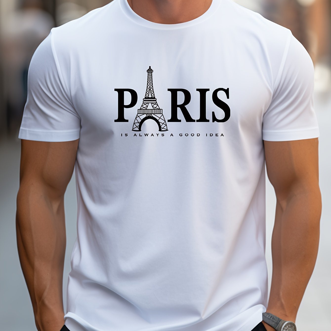 Men's Tower Graphic Tee - Casual Crew Neck, Short Sleeve T-shirt With Stretch Fabric, Machine Washable - Summer Essential