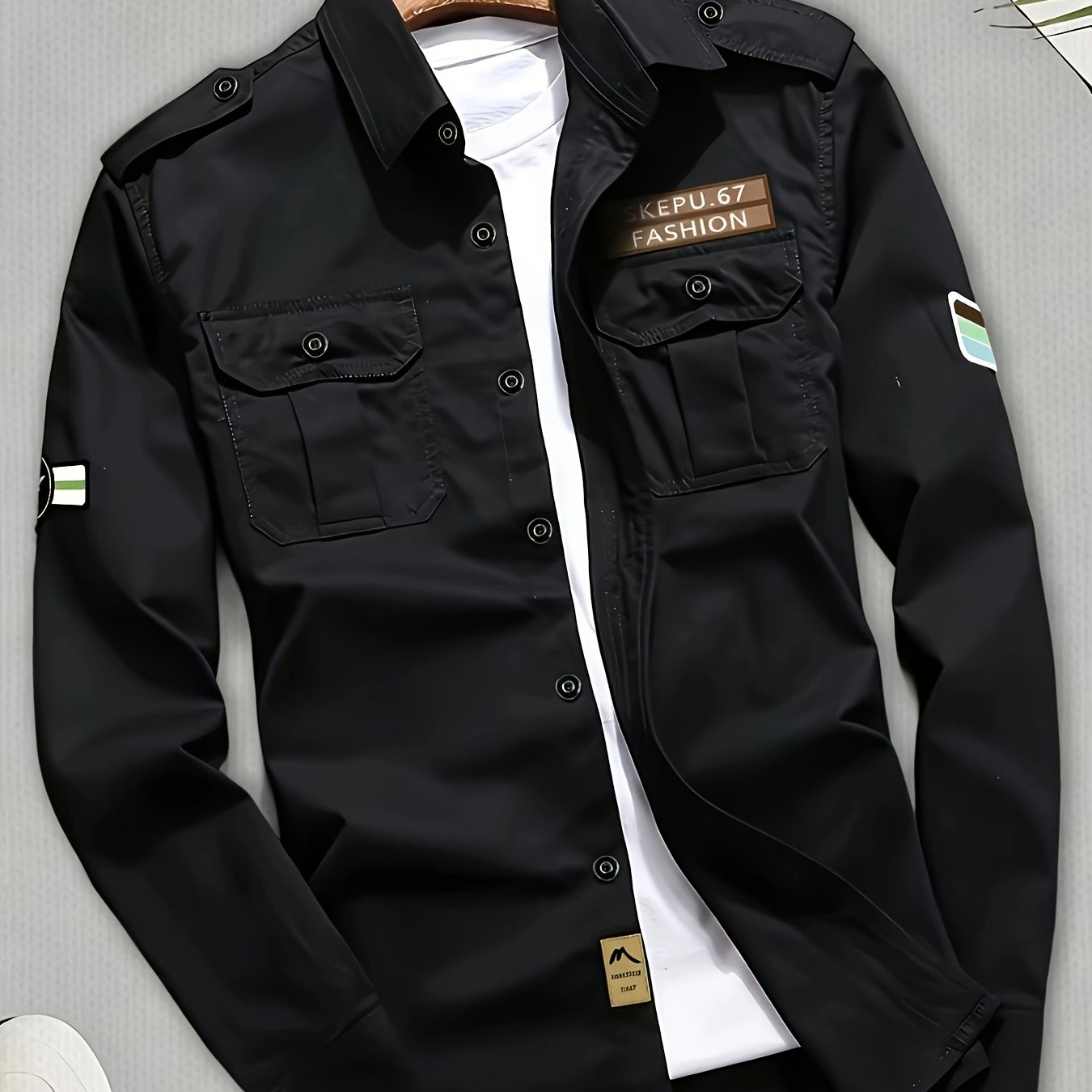 TEMU Chemise à manches longues Taro Rice OBM pour homme, style streetwear et de travail, , bleu marine, , avec écusson brassard et haut fonctionnel