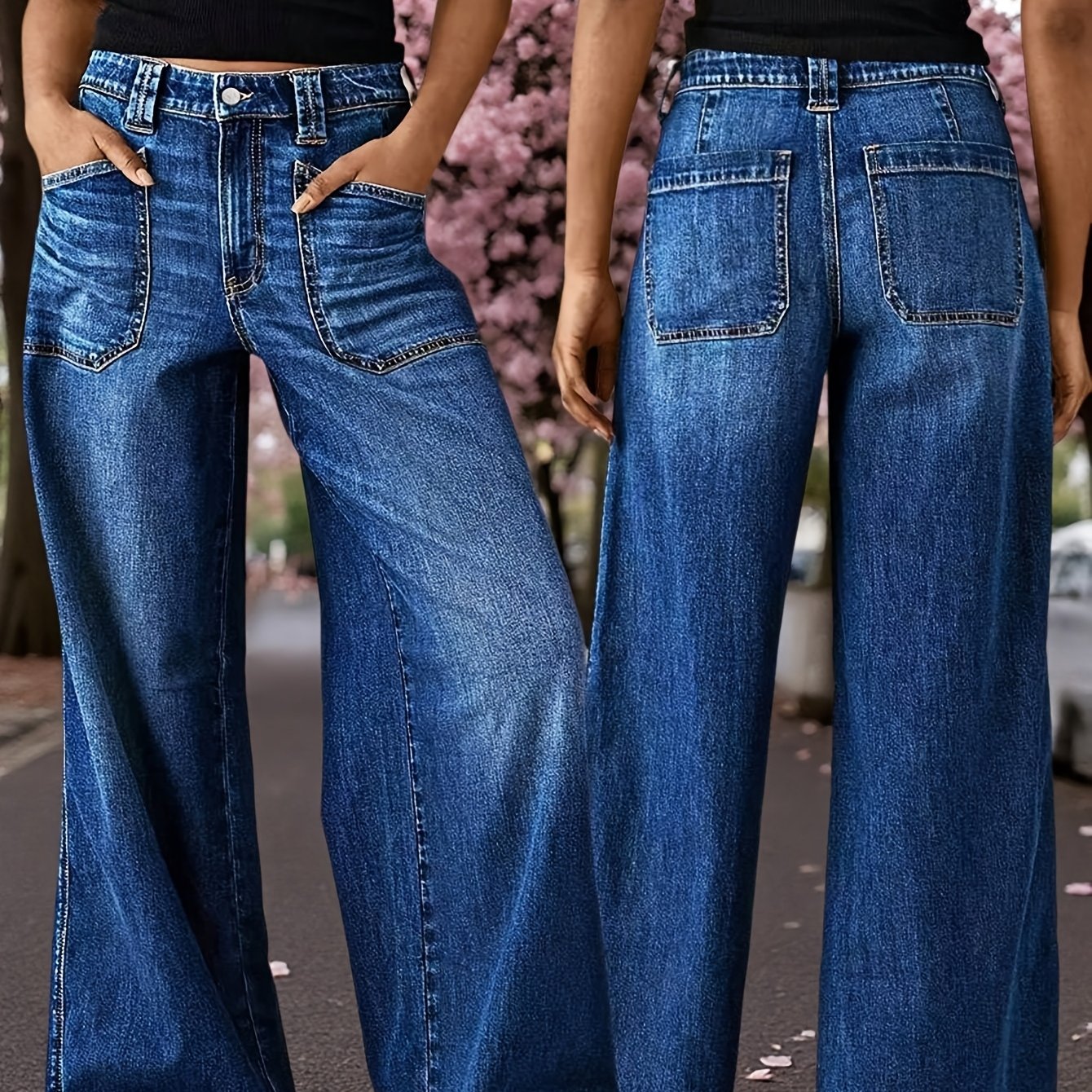 TEMU High-waisted Wide-leg Jeans For Women, New Autumn And Winter Retro Washed Loose Slim-fitting Draped Casual Straight-leg Floor-length Trousers