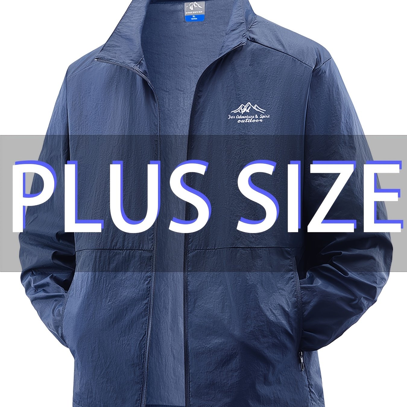 TEMU Plus Size Men's Enlarged And Widened Lightweight Jacket Coat, Trendy Lapel Design, Lightweight Sunscreen Top, Suitable For Spring, Summer, And