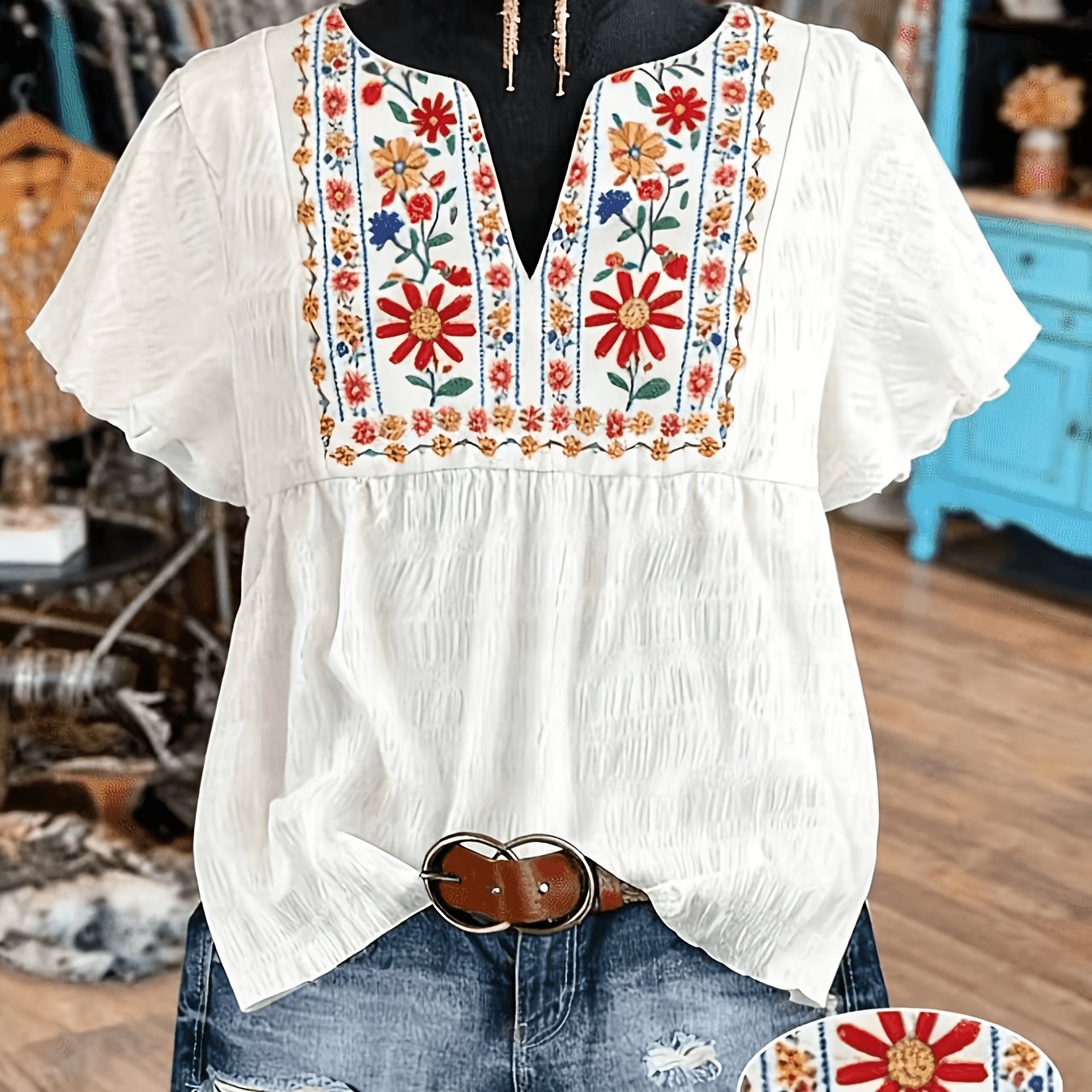 TEMU Plus Size - Plus Size - Summer New Plus Size Women's Flying Sleeve Printed Top Loose Casual Women's Short Sleeve Shirt