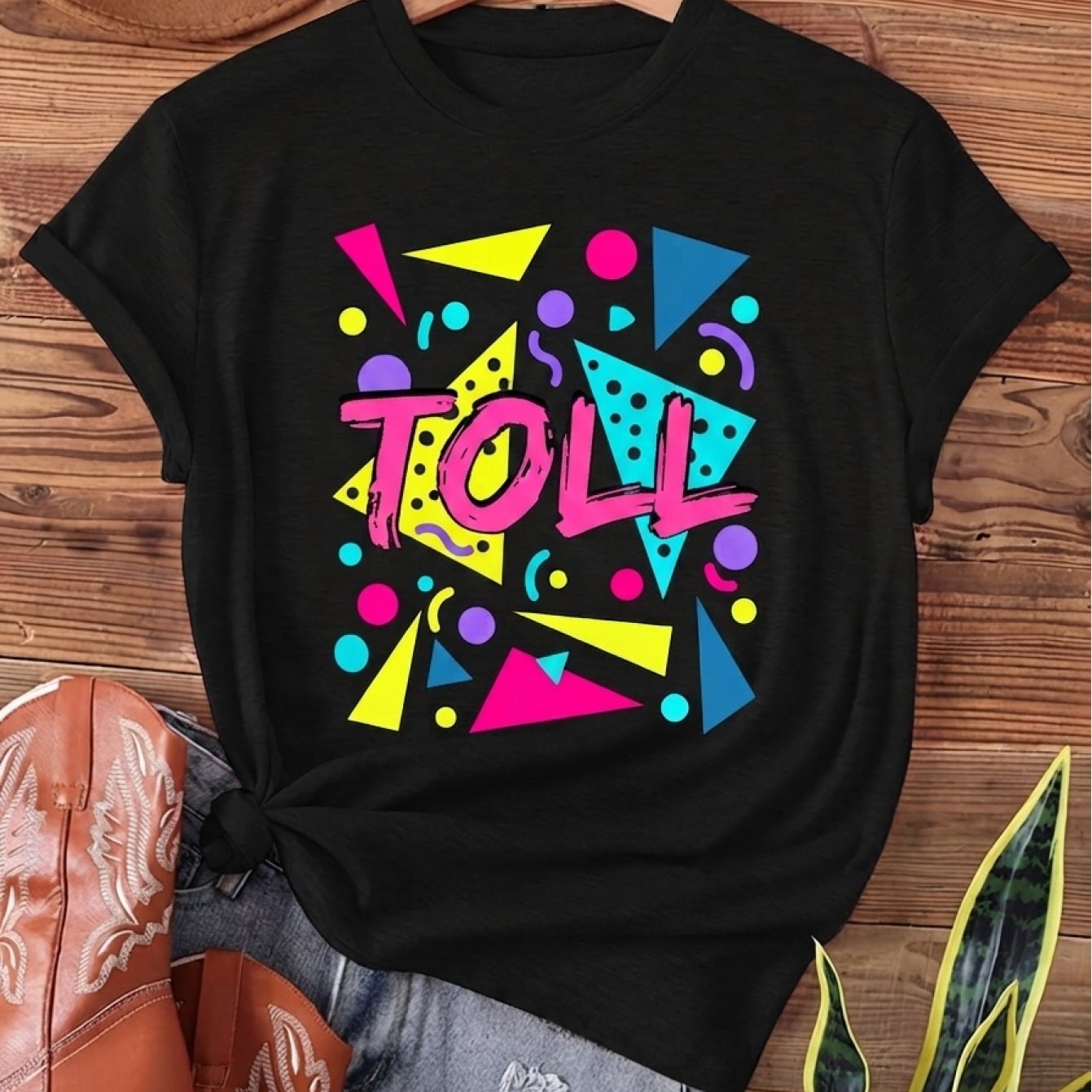Image of Women's 1980s Retro T-shirt 100% Short Sleeve Crew Neck Top With Rad 1980s Print & Suitable For Costume Party, Casual Vintage Tee For 80s Themed Outfits, Spring Summer Fall Casual Attire