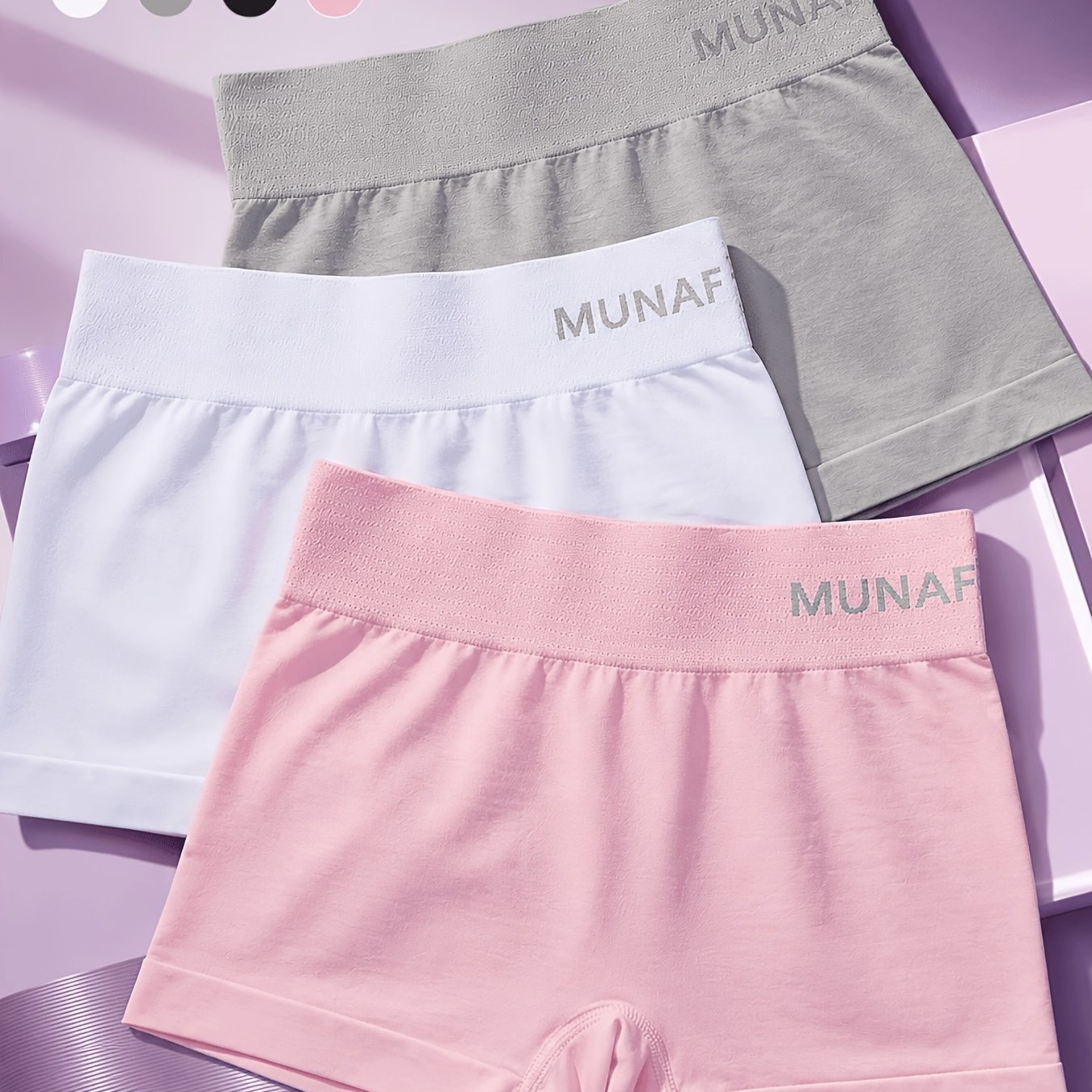 TEMU Random 3-pack Mid-waist Breathable Boxer Briefs, Comfortable, Stylish, And Simple Women's Underwear, Women's Boxer Briefs - Black, Gray, Pink,