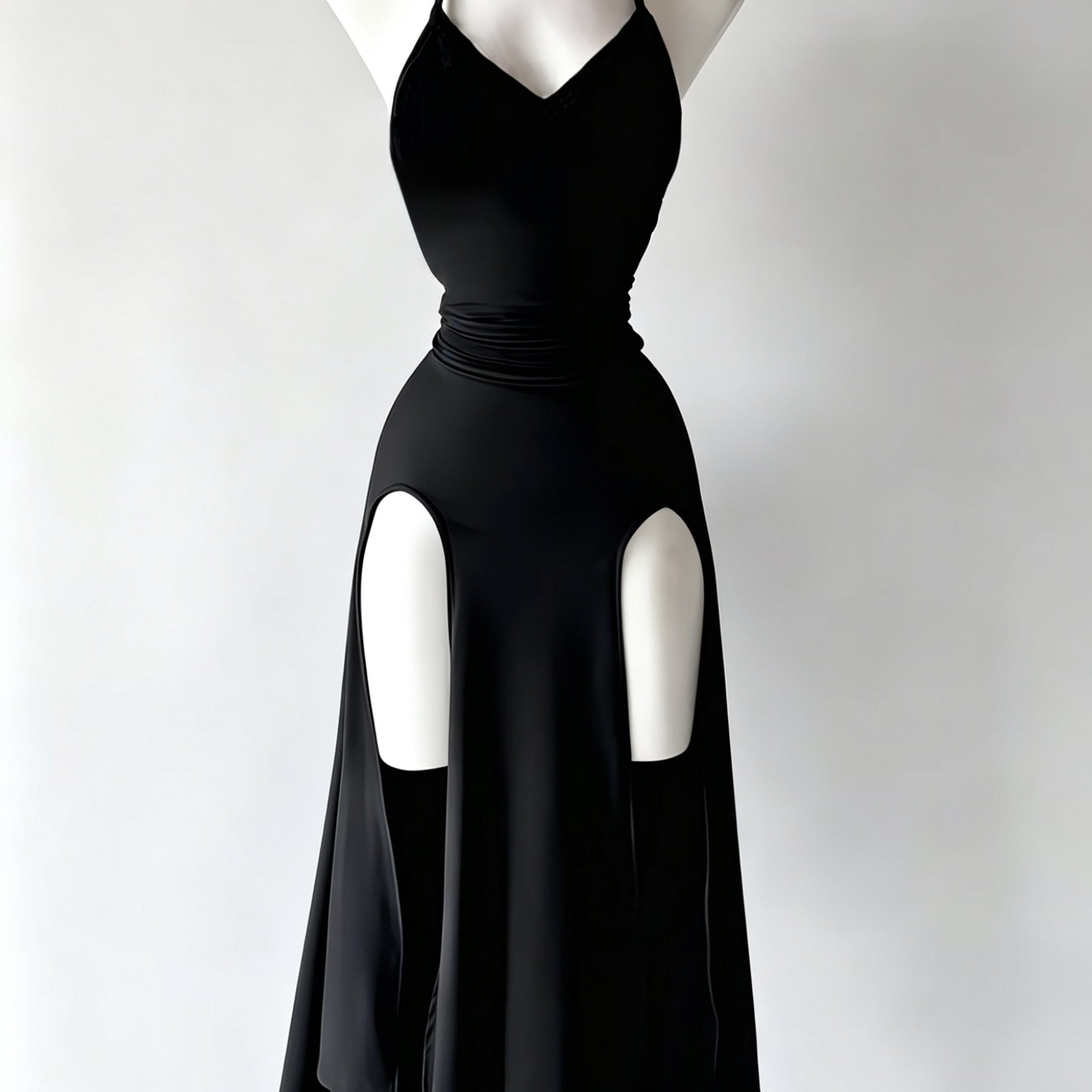 Image of Gothic Y2k Off-shoulder -neck Dress With Spaghetti Strap High Slit & Cut-out Dress - Solid Color Evening Gown Suitable For Parties, Dates, Themed Events - Machine Washable Spring Summer Fall Outfits